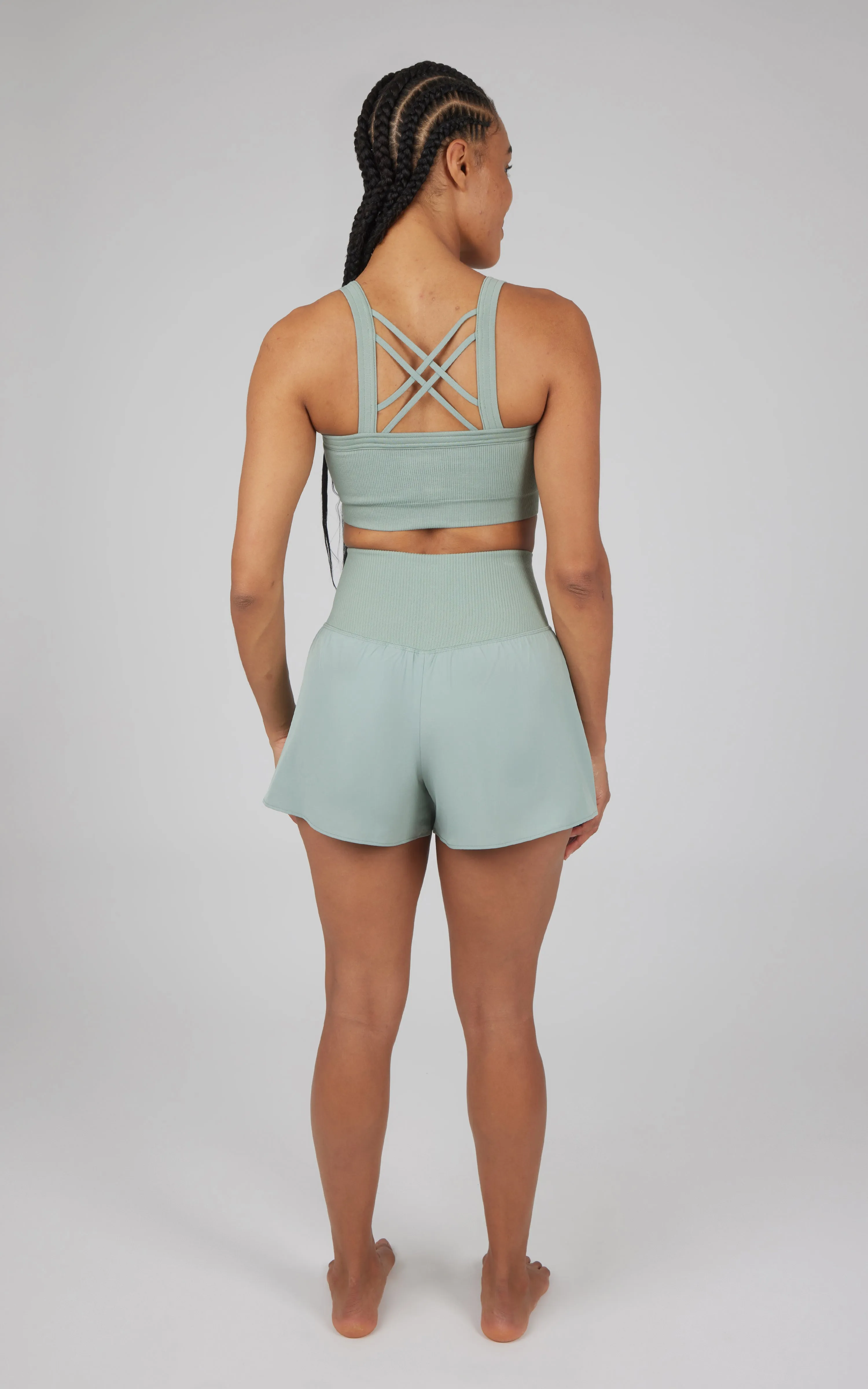 2 PC Ribbed Seamless Strappy Bra and Woven Short
