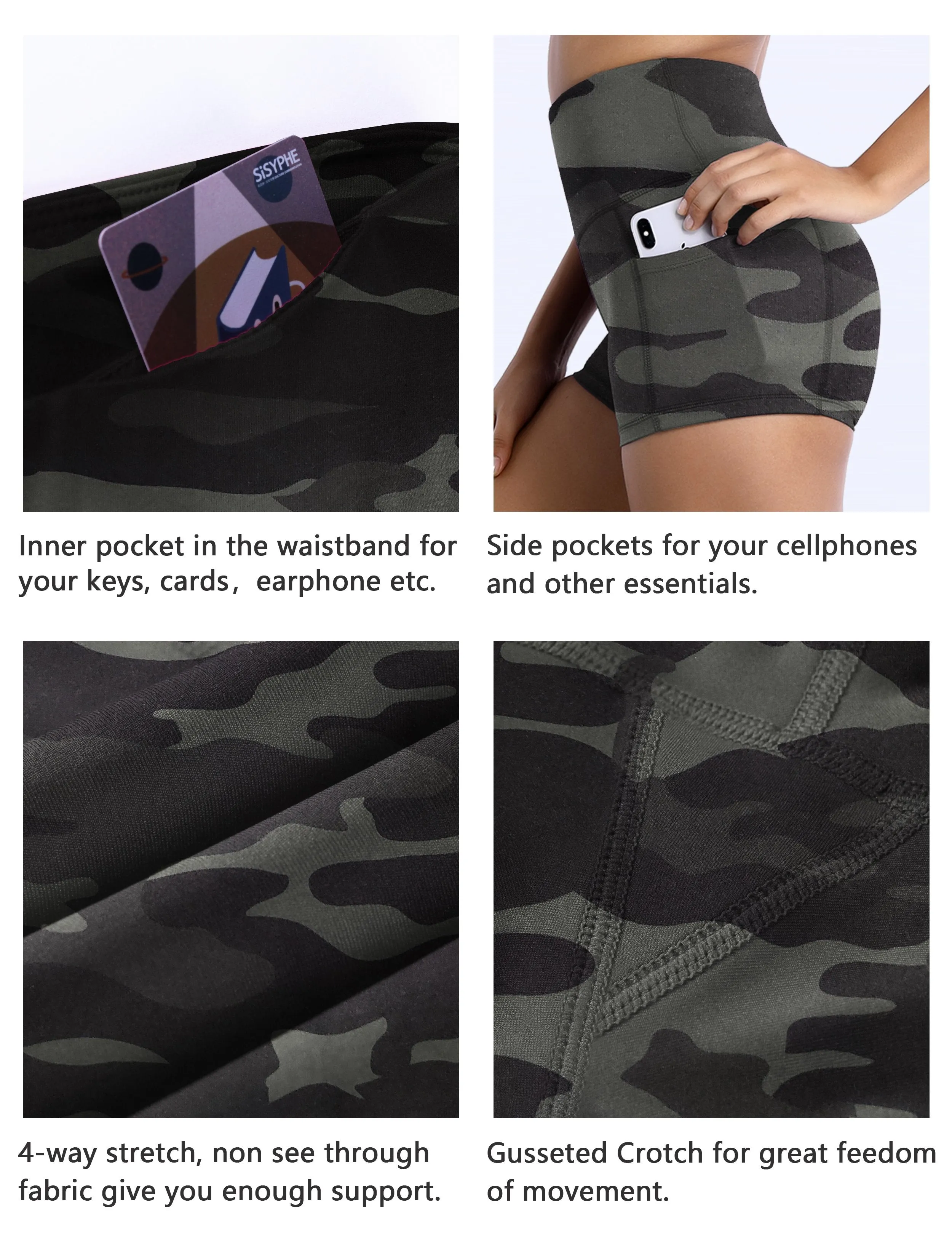 2.5" Printed Side Pockets Biking Shorts dimgraycamo ins_Biking
