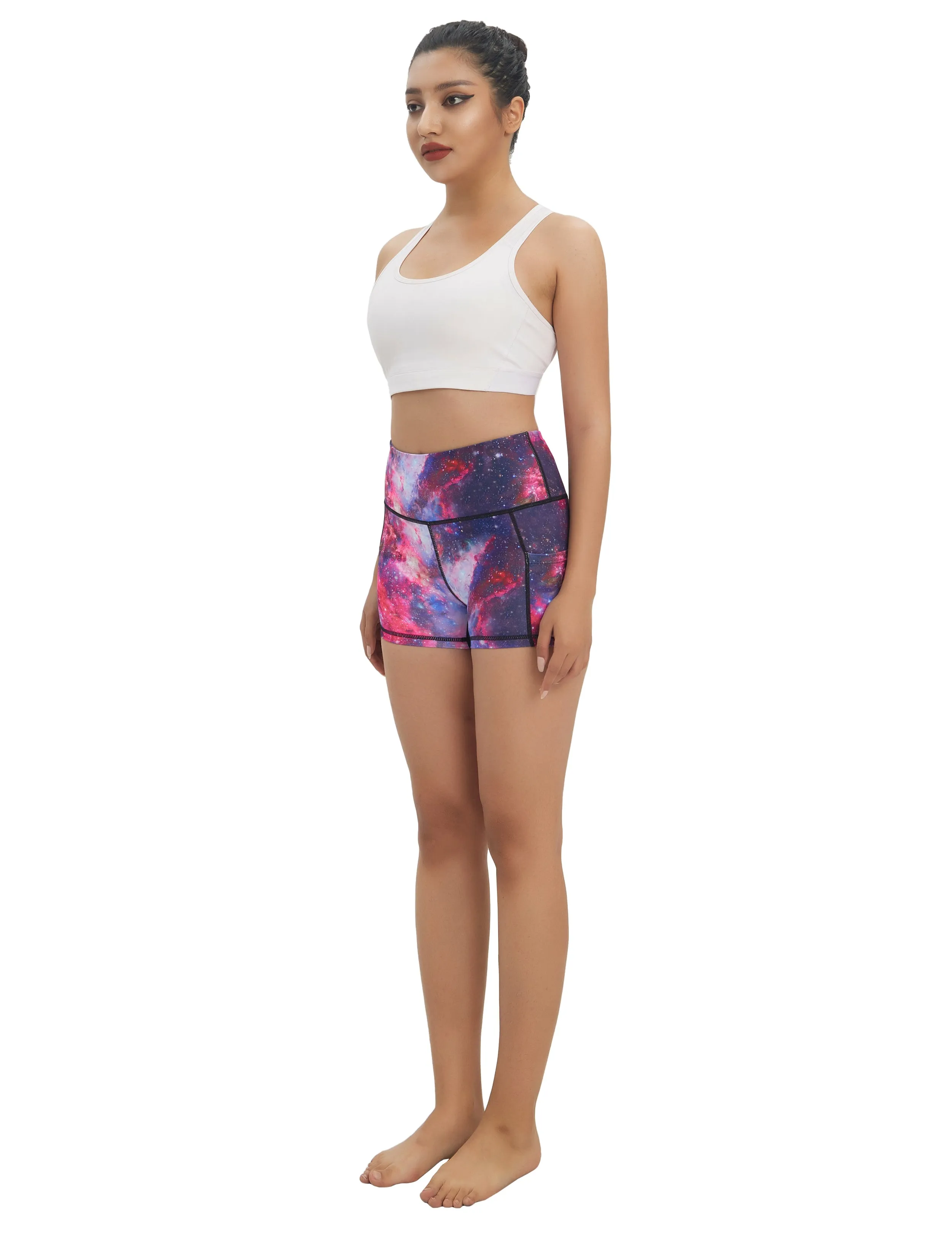 2.5" Printed Side Pockets Yoga Shorts galaxy