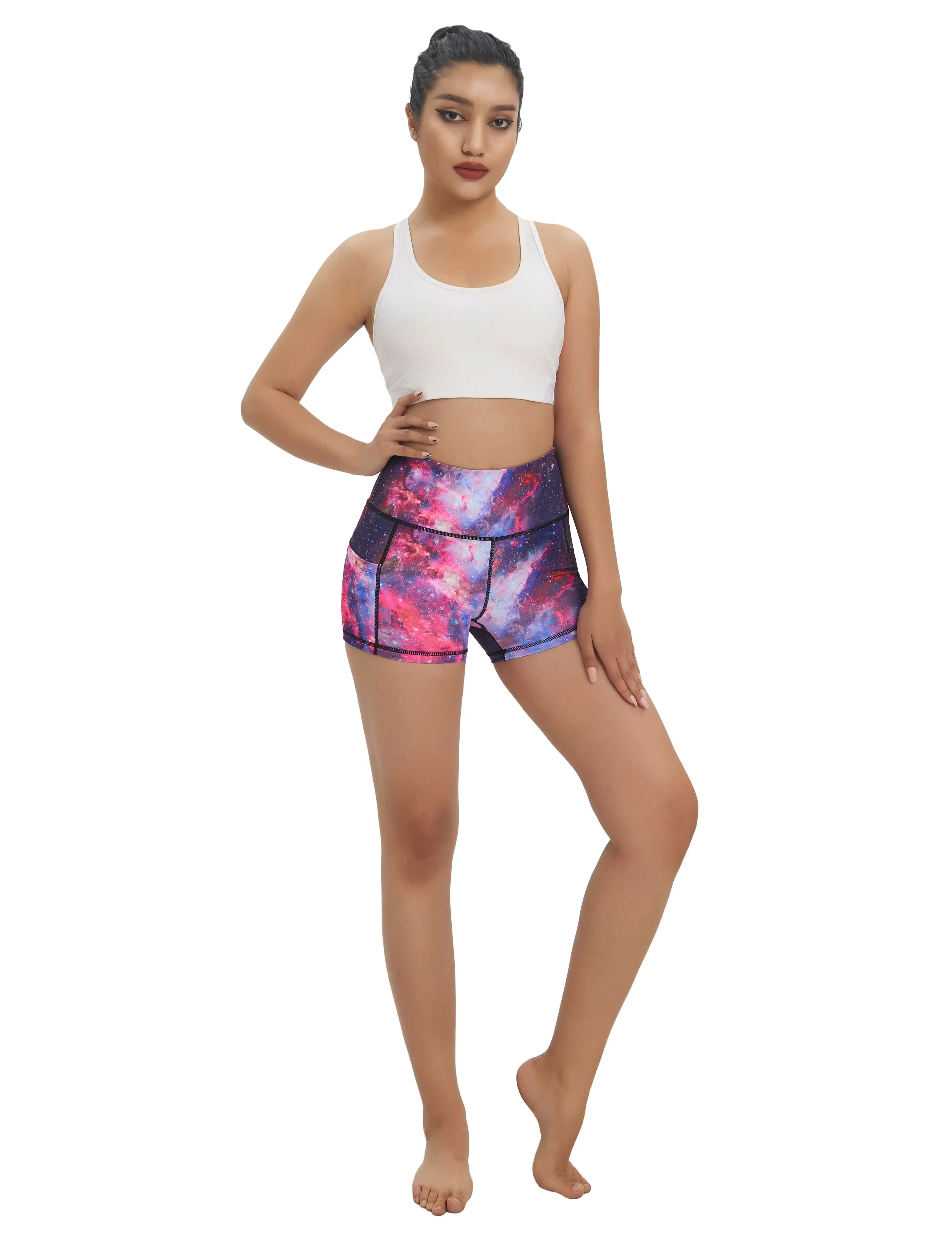 2.5" Printed Side Pockets Yoga Shorts galaxy