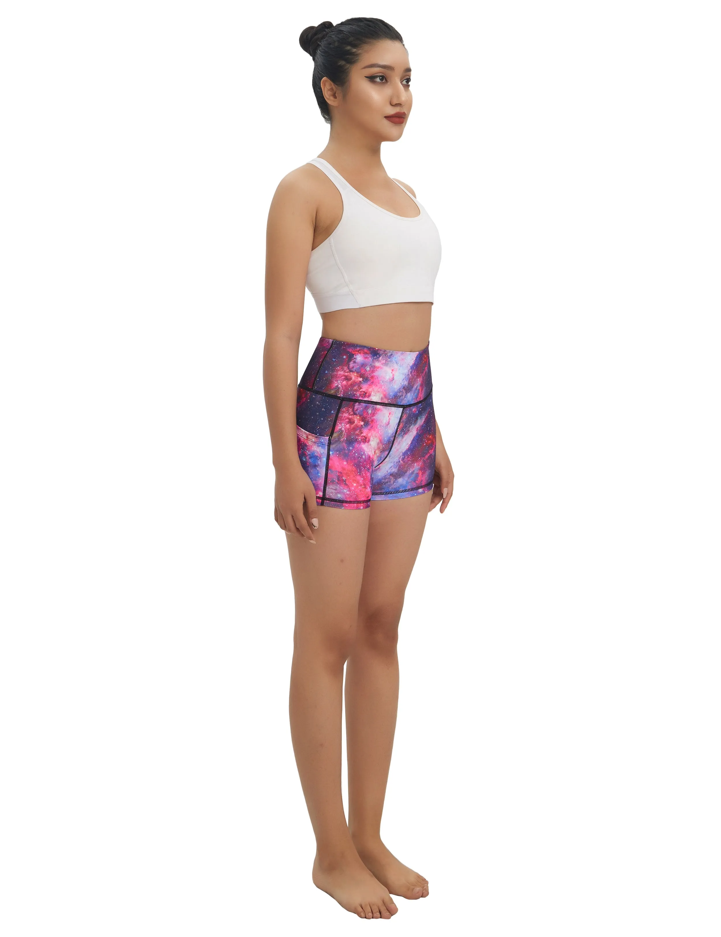 2.5" Printed Side Pockets Yoga Shorts galaxy