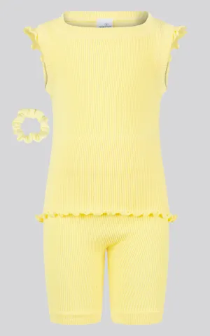 4-6X 3PC Ruffle Tank   Biker Short   Scrunchie Set