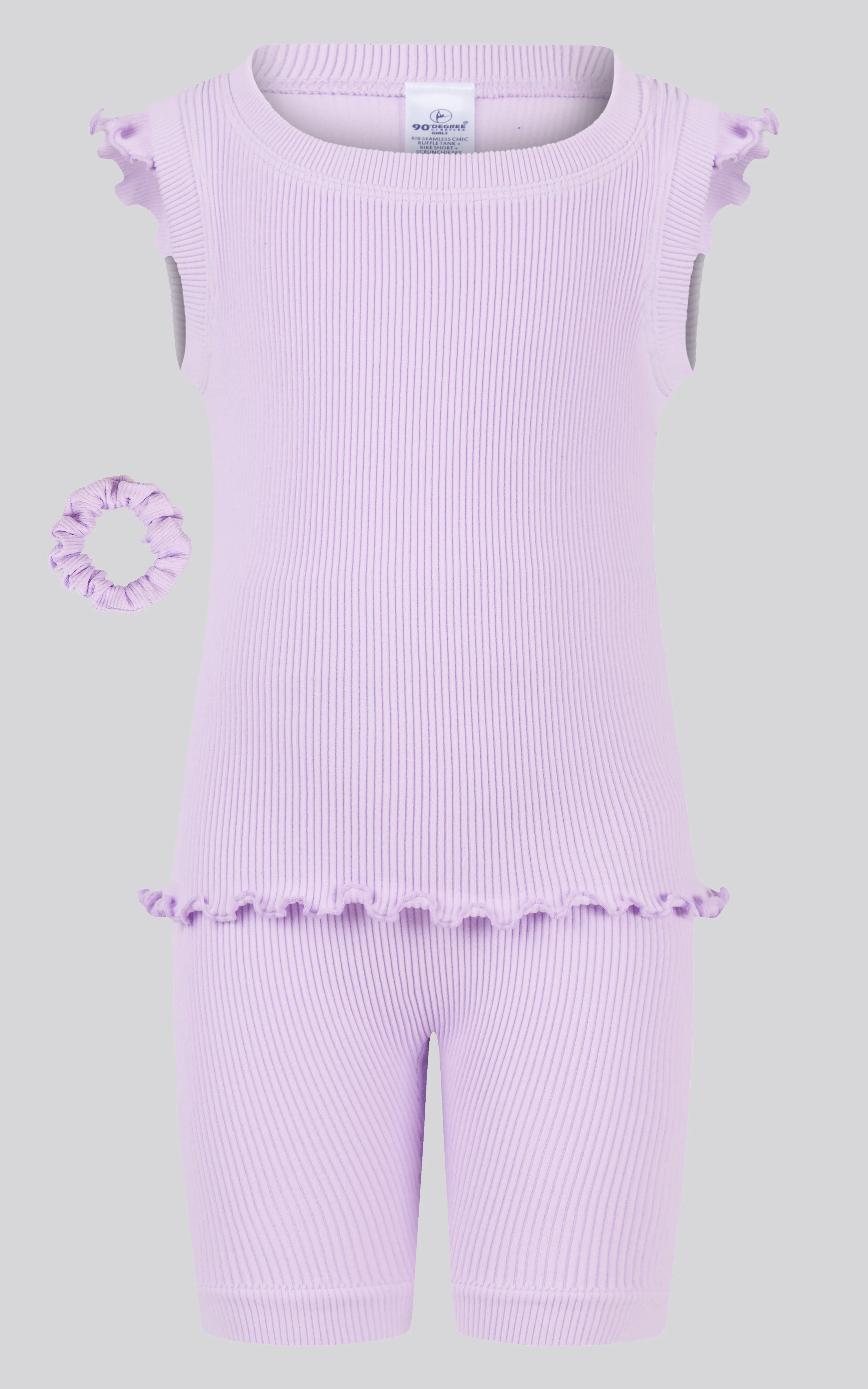 4-6X 3PC Ruffle Tank   Biker Short   Scrunchie Set