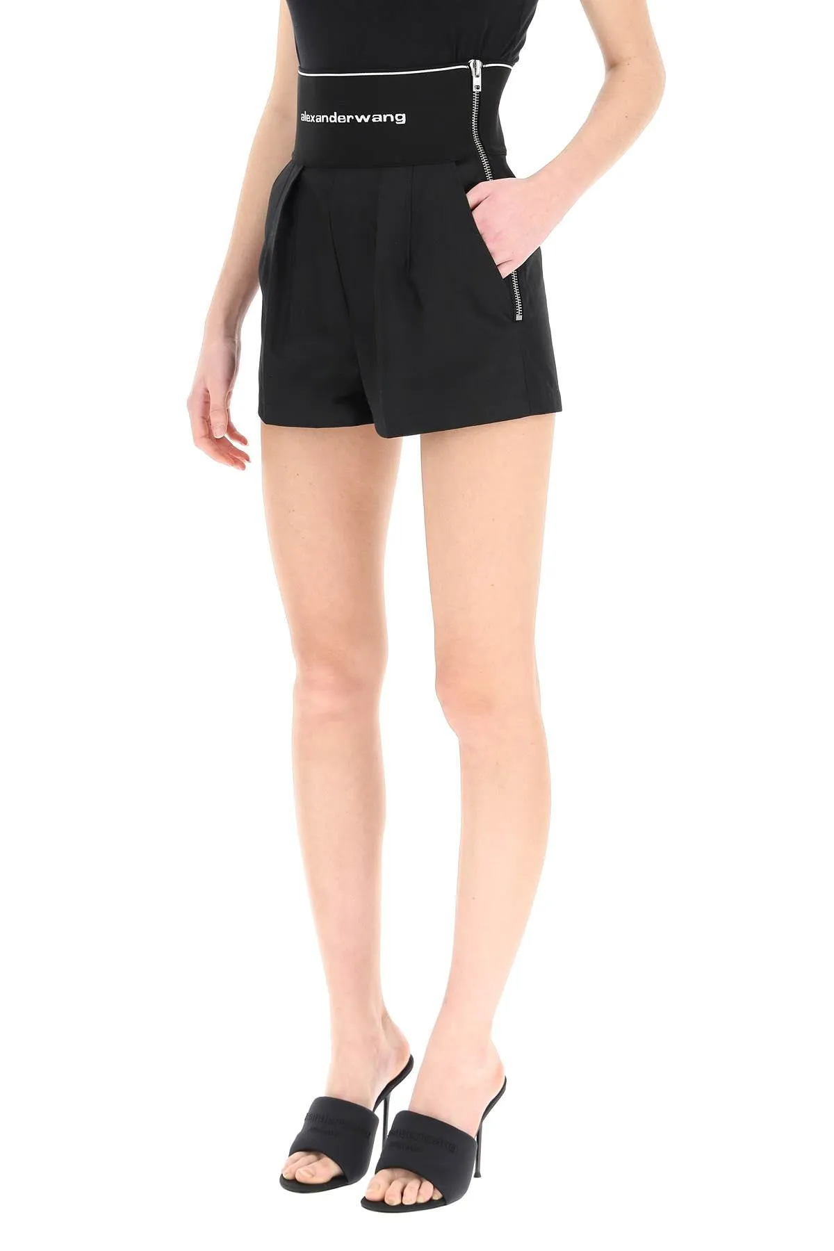 Alexander Wang Elastic Logo Waistband Shorts
