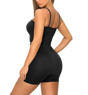 ALWAYS Women's Seamless 2 Piece Set - High Waisted Yoga Bike Workout Shorts and Cami Cropped Tank Top