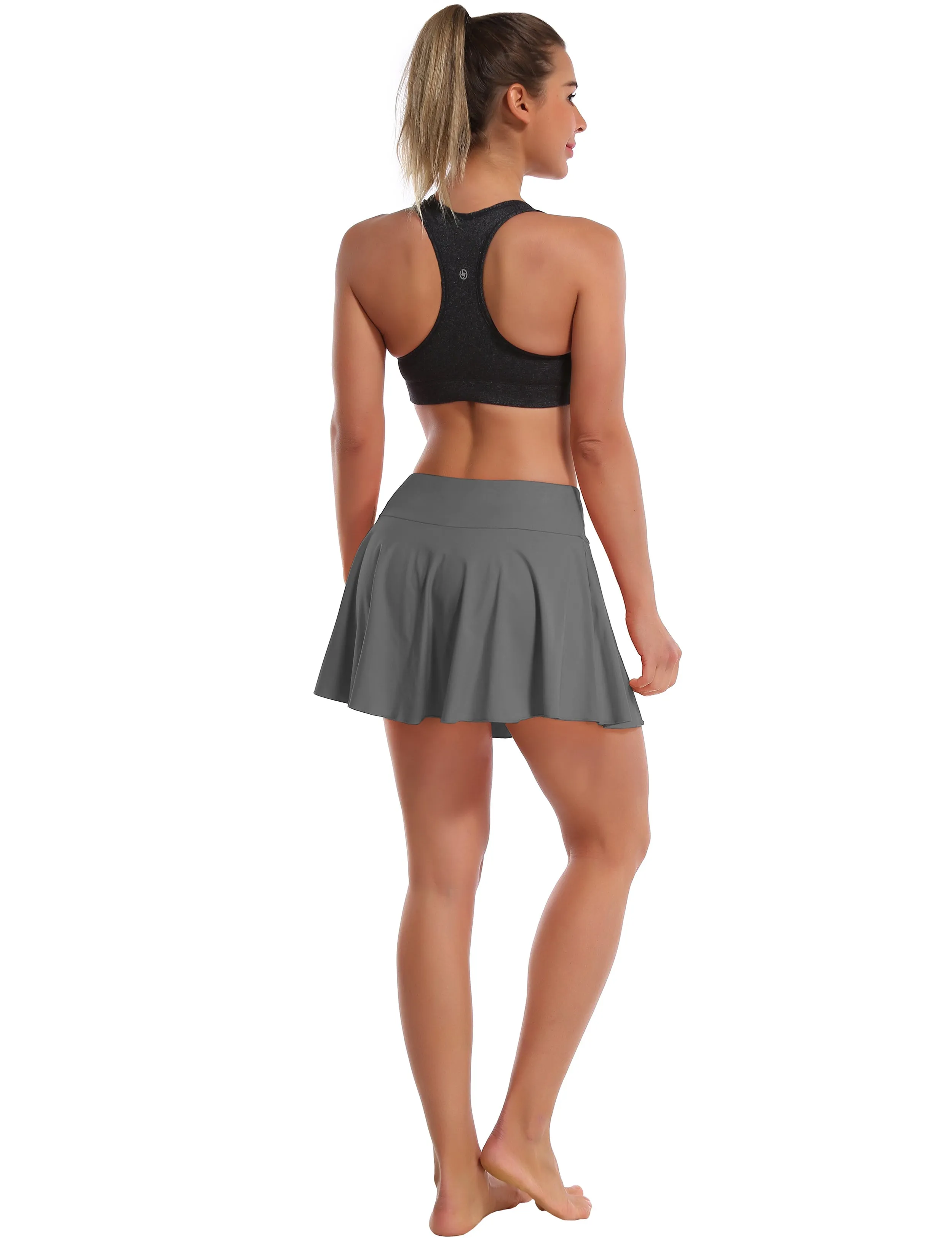 Athletic Tennis Golf Pleated Skort with Pocket Shorts gray_Running