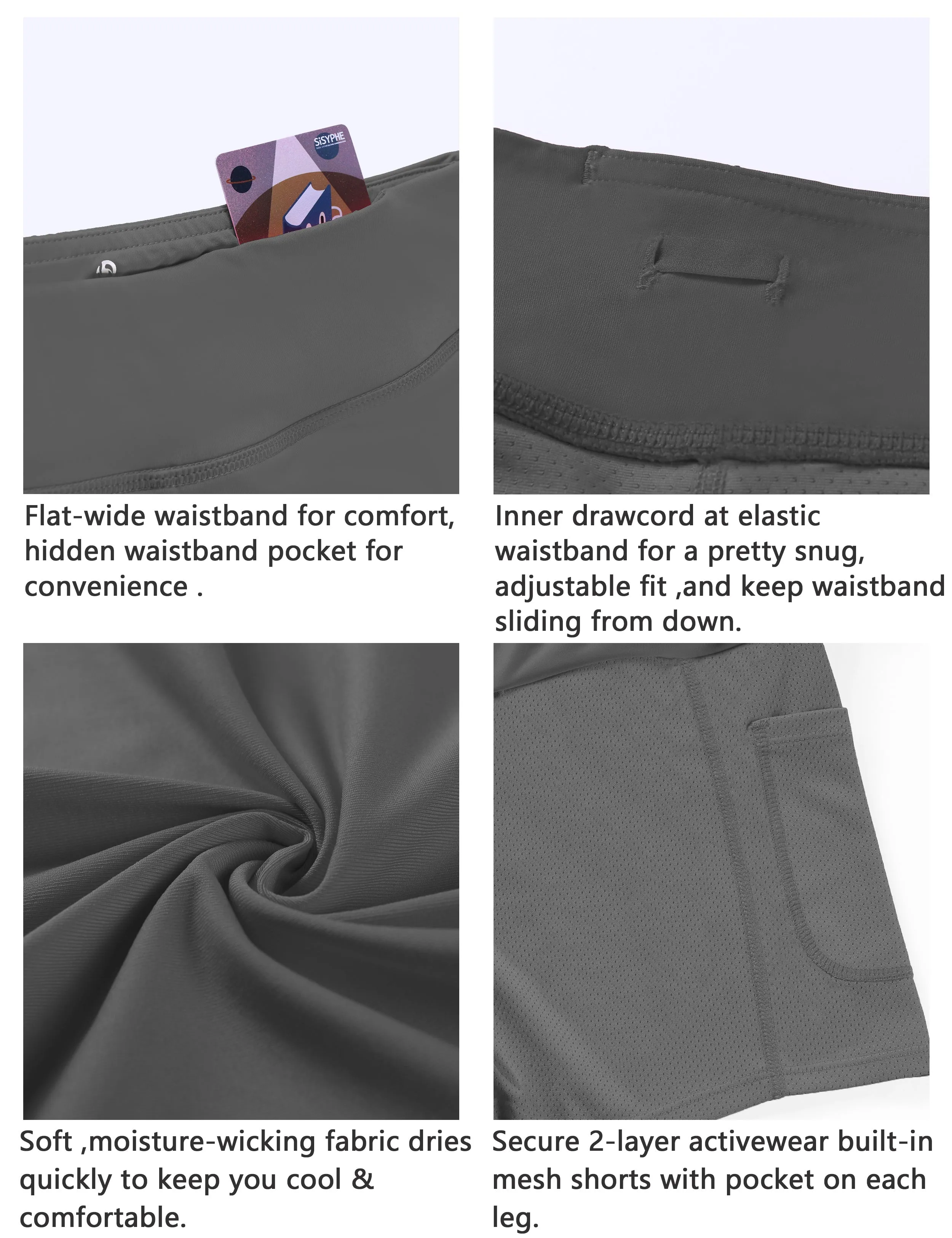 Athletic Tennis Golf Pleated Skort with Pocket Shorts gray_Running