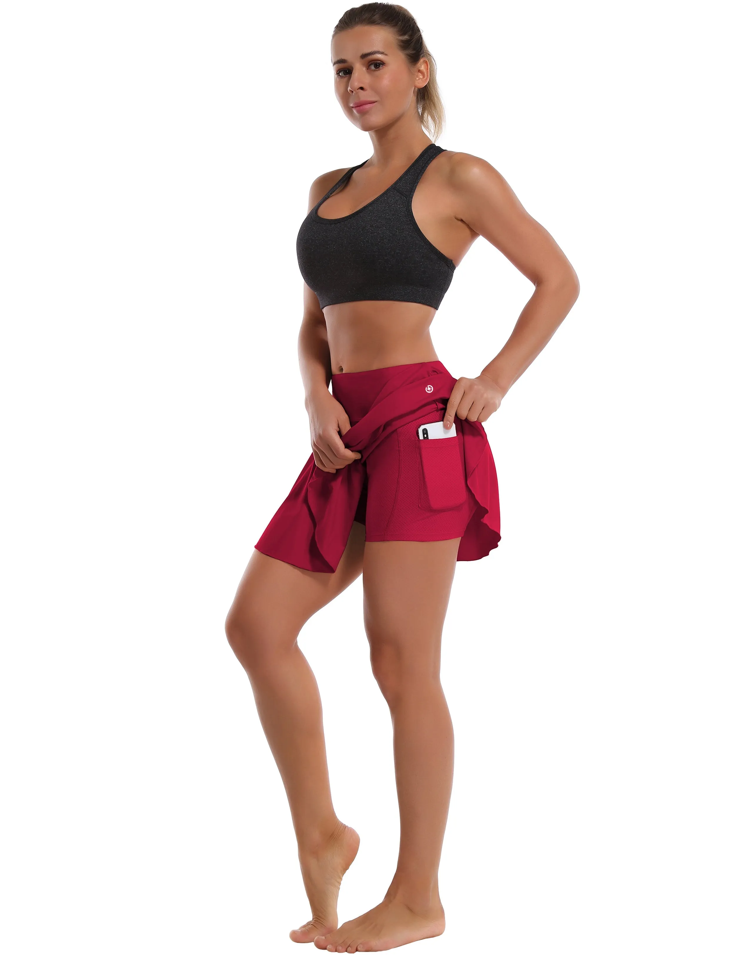 Athletic Tennis Golf Pleated Skort with Pocket Shorts rosecoral_Running