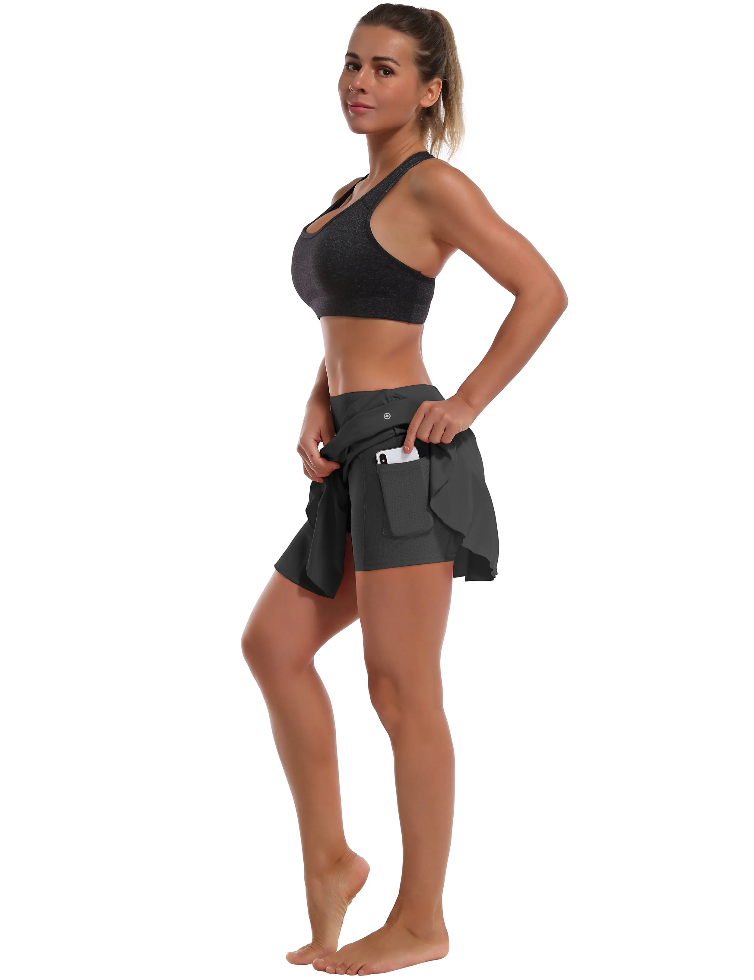 Athletic Tennis Golf Pleated Skort with Pocket Shorts shadowcharcoal_Running