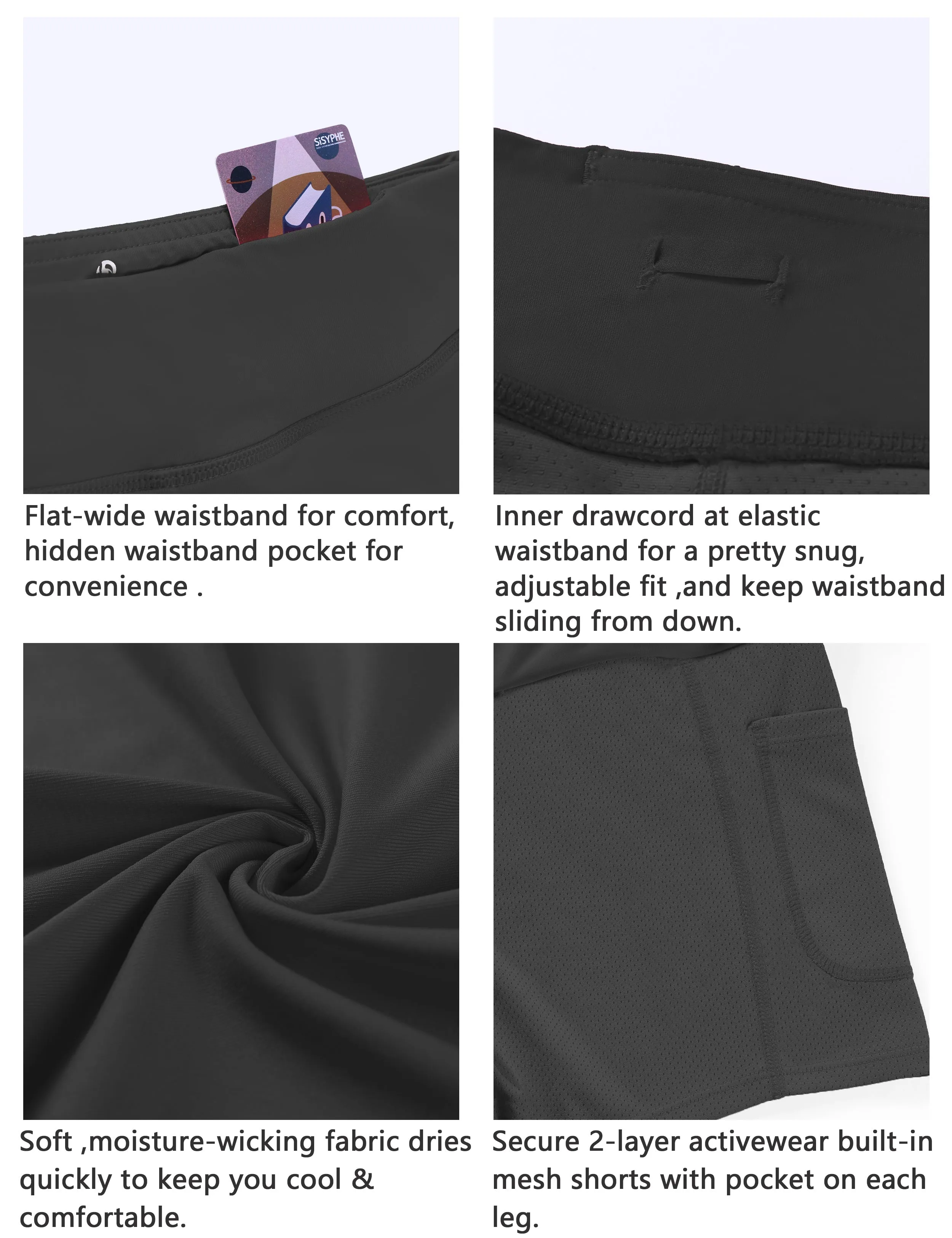 Athletic Tennis Golf Pleated Skort with Pocket Shorts shadowcharcoal_Running