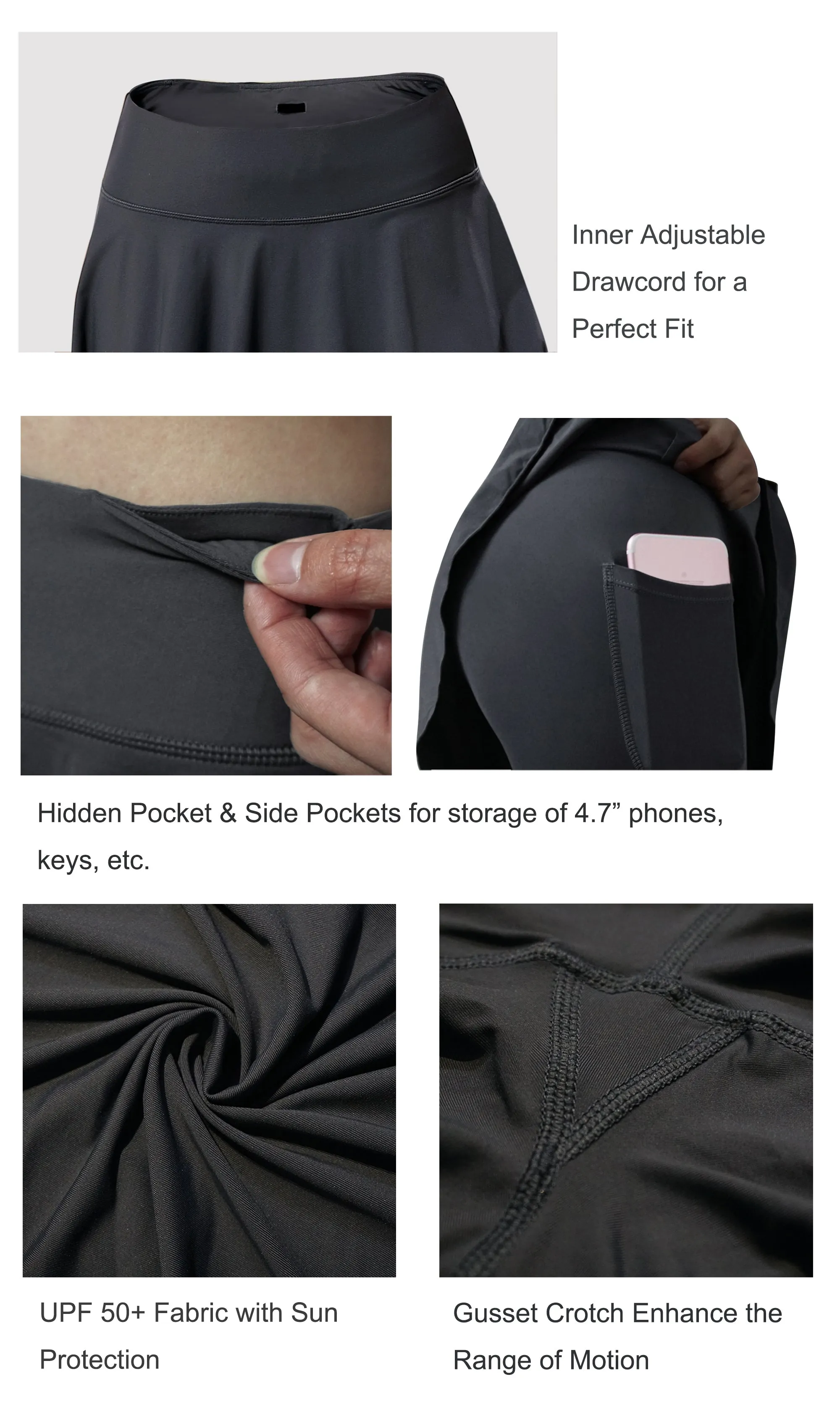 Athletic Tennis Golf Skort with Pocket Shorts shadowcharcoal_Running