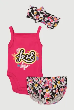 Baby Girls 0-9M Love Bodysuit and Checkered Shorts Set