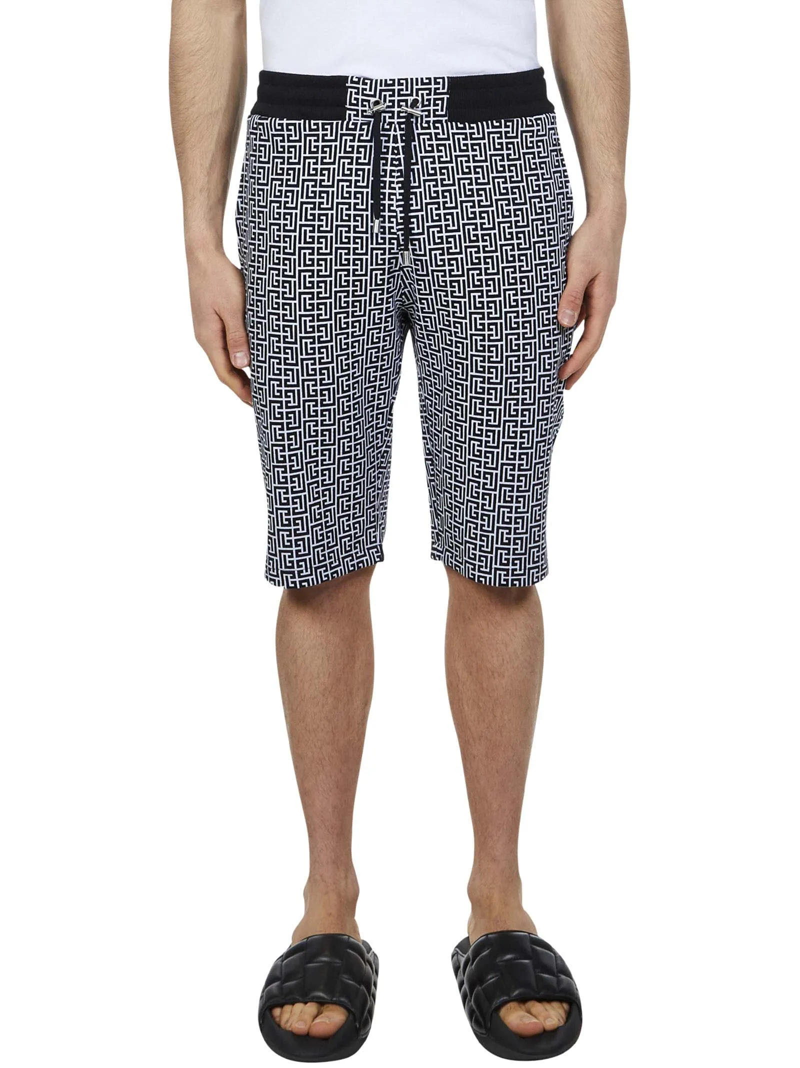 Balmain Monogram Print Drawstring Shorts