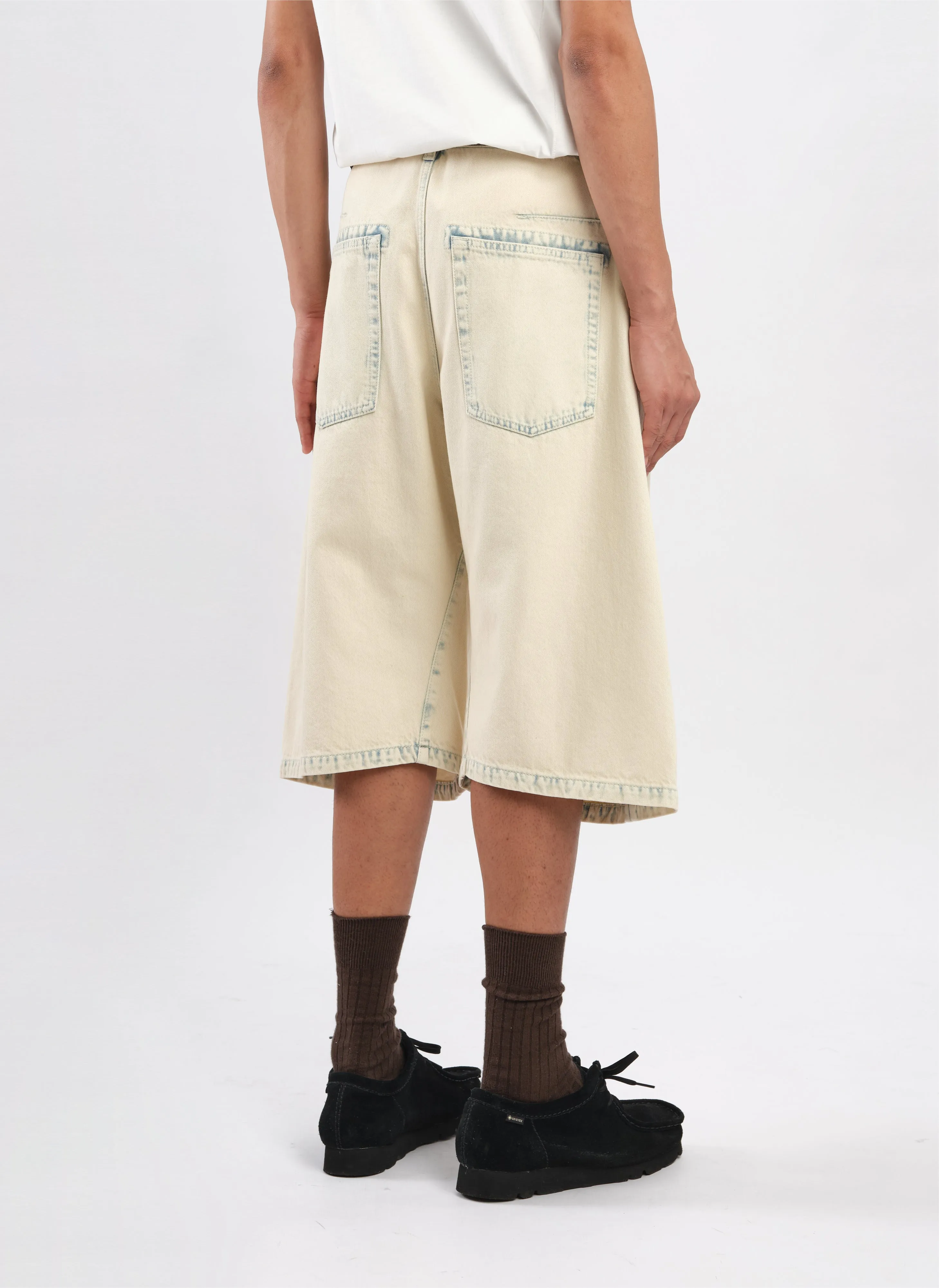 Bleached Wash Cotton Denim Shorts