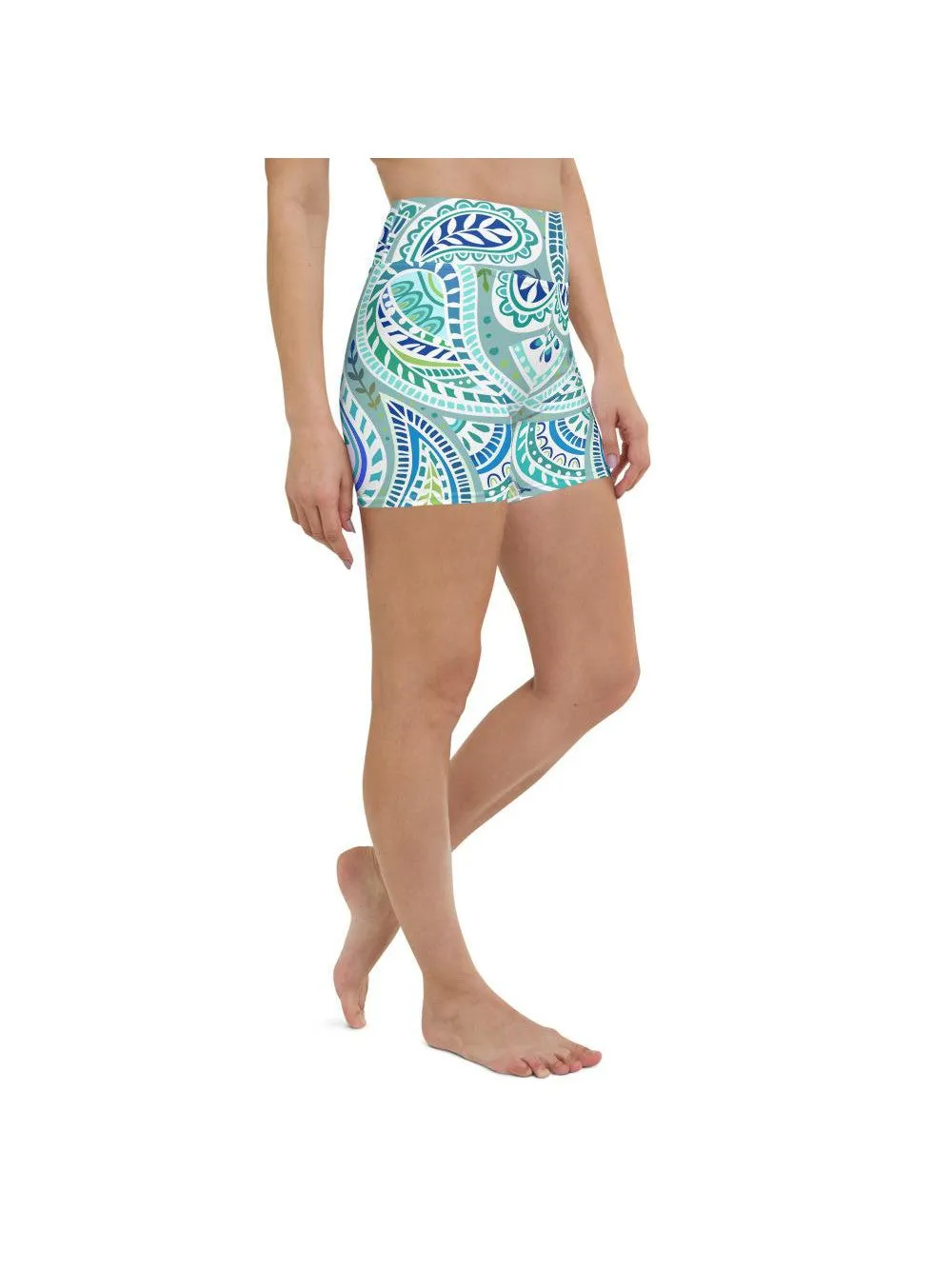 Blue and Green Paisley Yoga Shorts