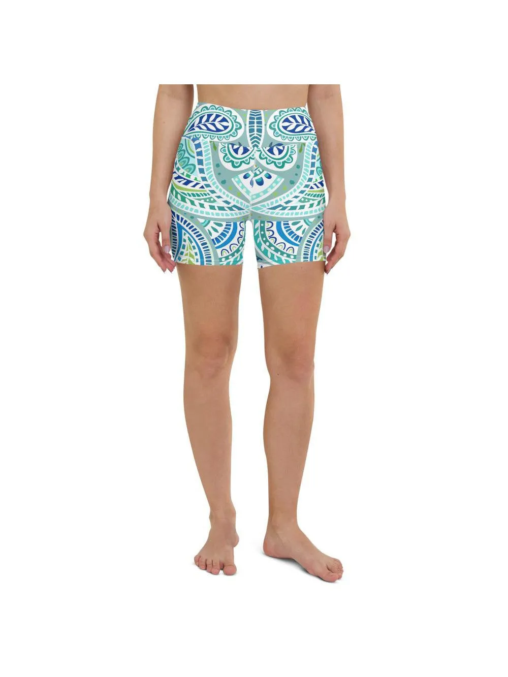 Blue and Green Paisley Yoga Shorts