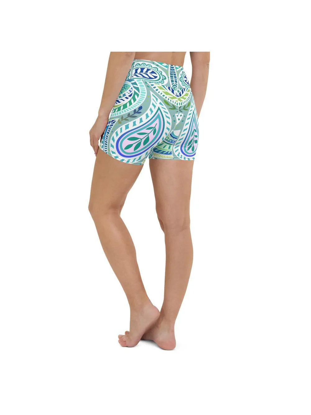 Blue and Green Paisley Yoga Shorts
