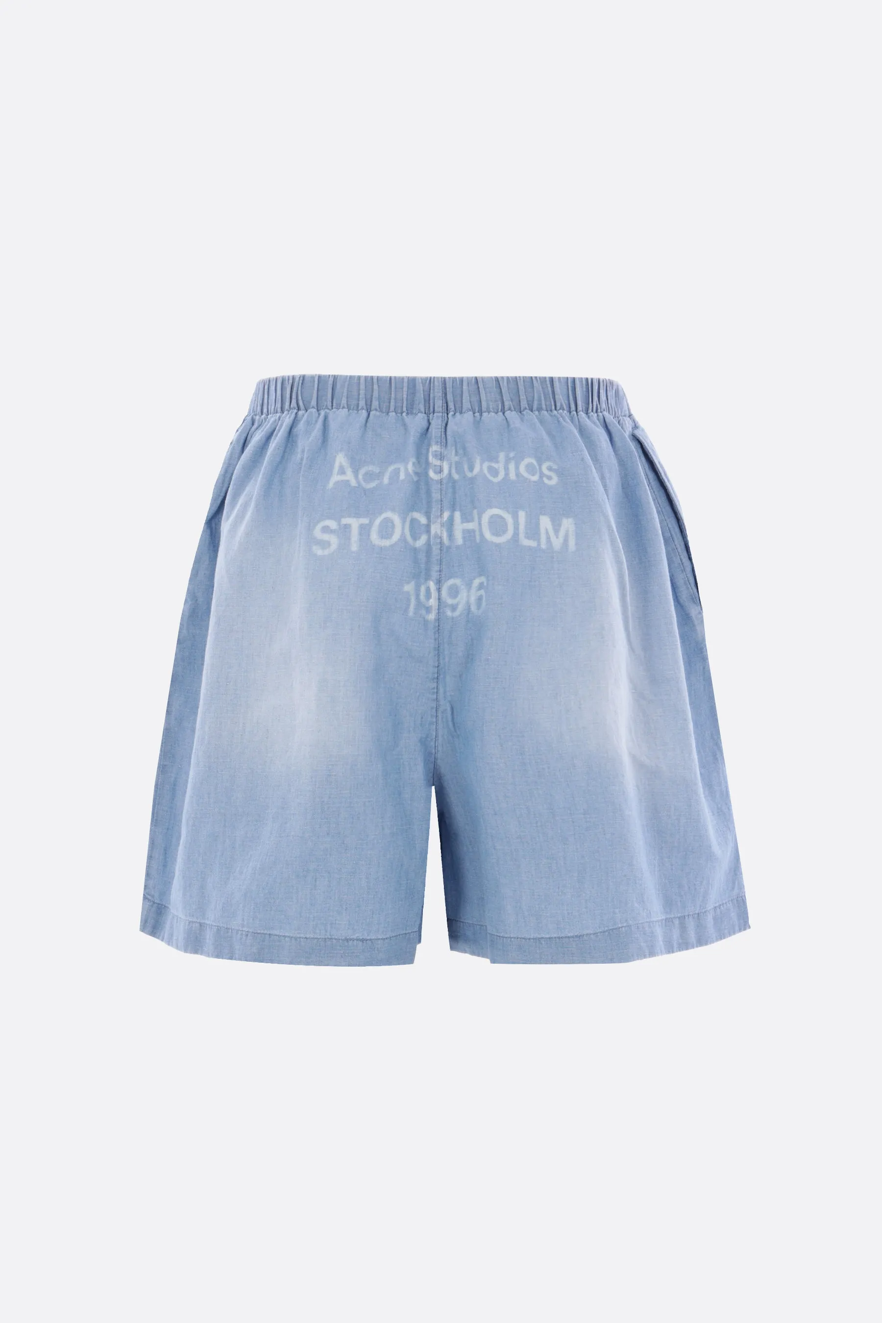 cotton and linen drawstring shorts with logo print