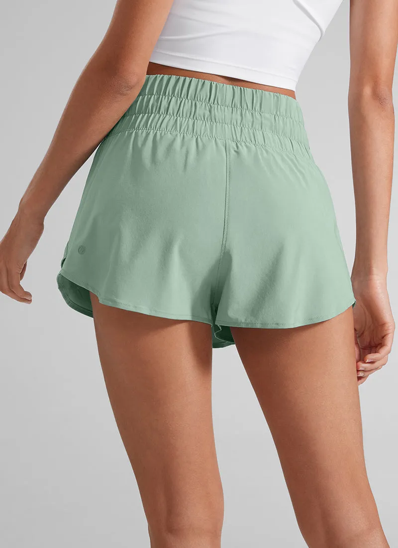 Feathery-Fit Soft High Waisted 2 in 1 Flowy Shorts with Zip Pockets