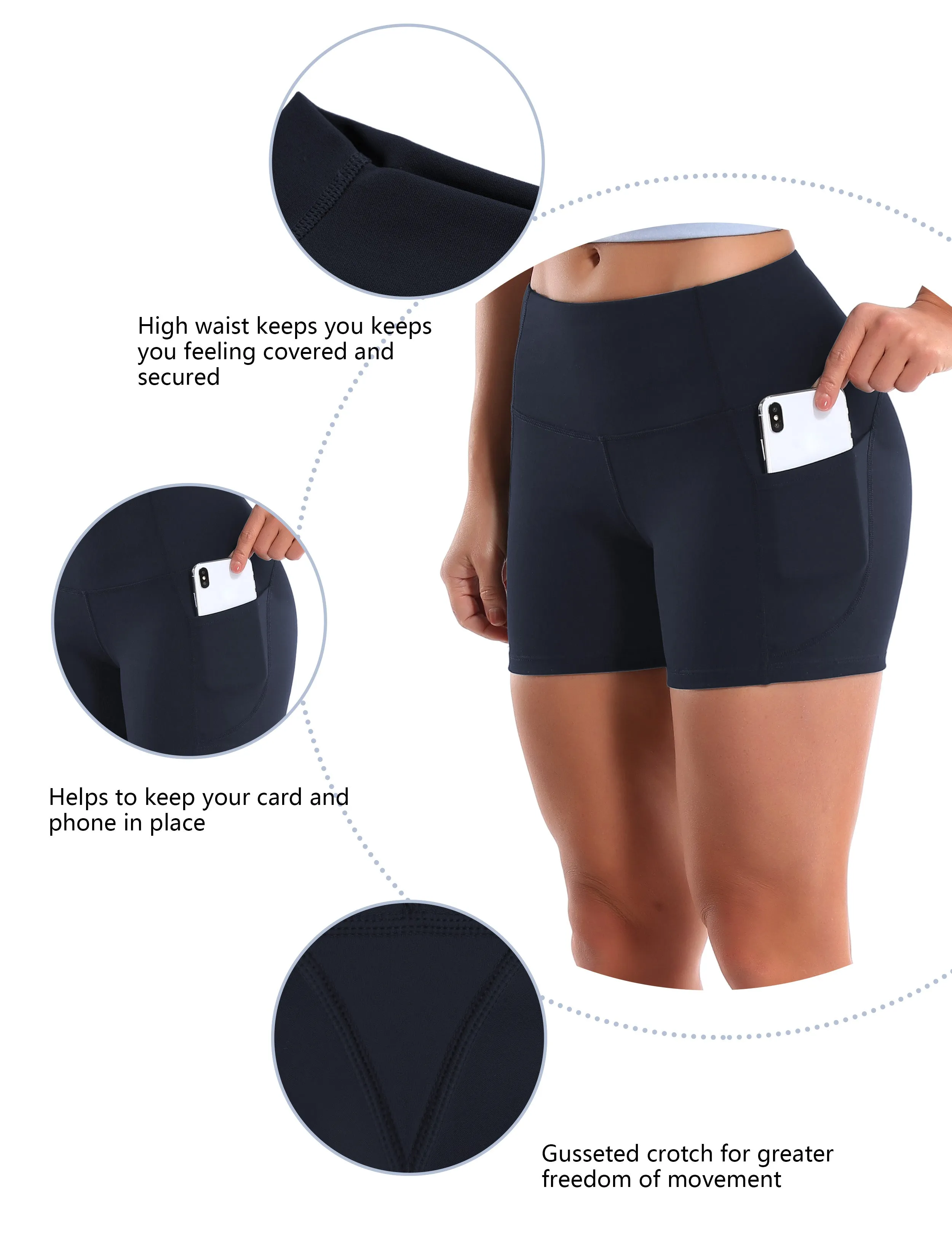 High Waist Side Pockets Running Shorts darkblue_Running