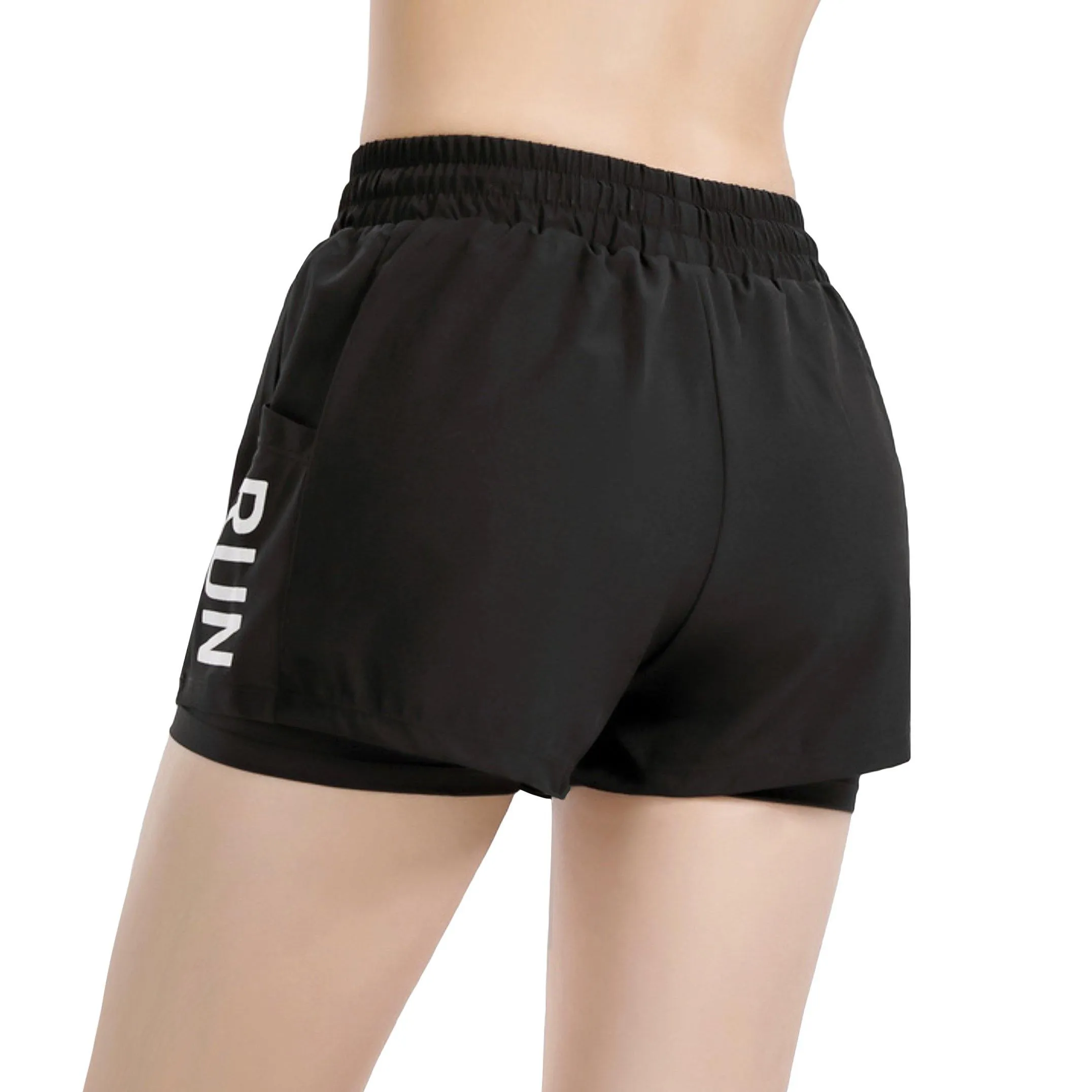 High Waisted Women's Shorts "Run" - Inner Layer Quick Dry Athletic Running Shorts with Pockets