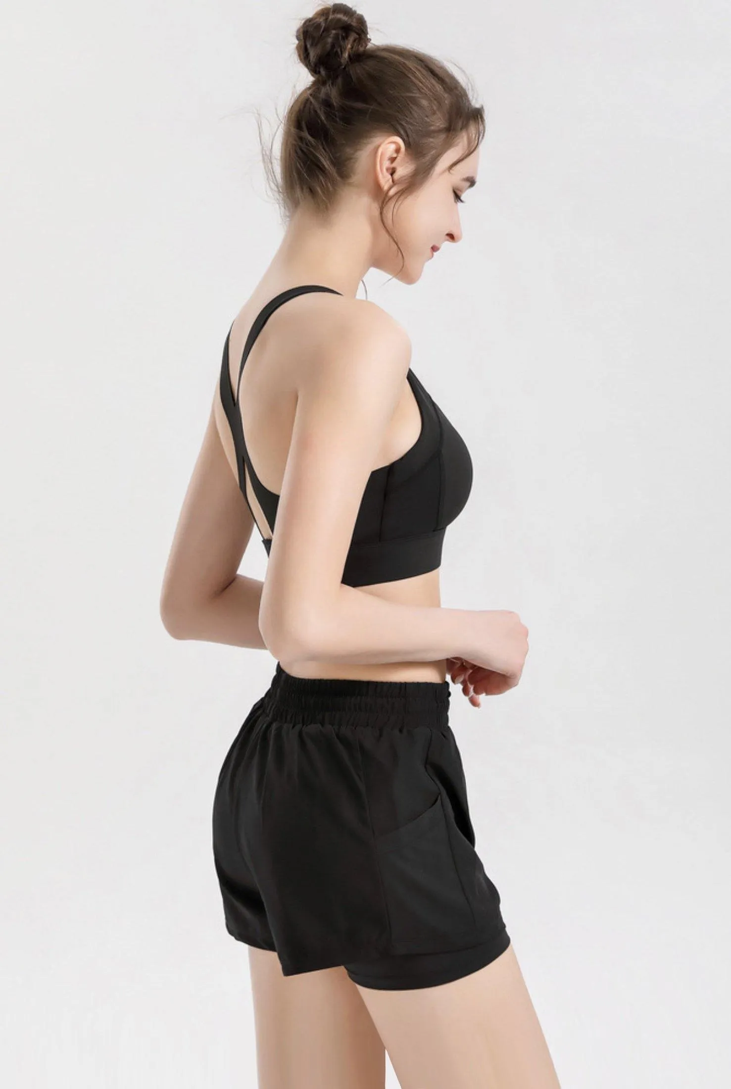 High Waisted Women's Shorts "Run" - Inner Layer Quick Dry Athletic Running Shorts with Pockets