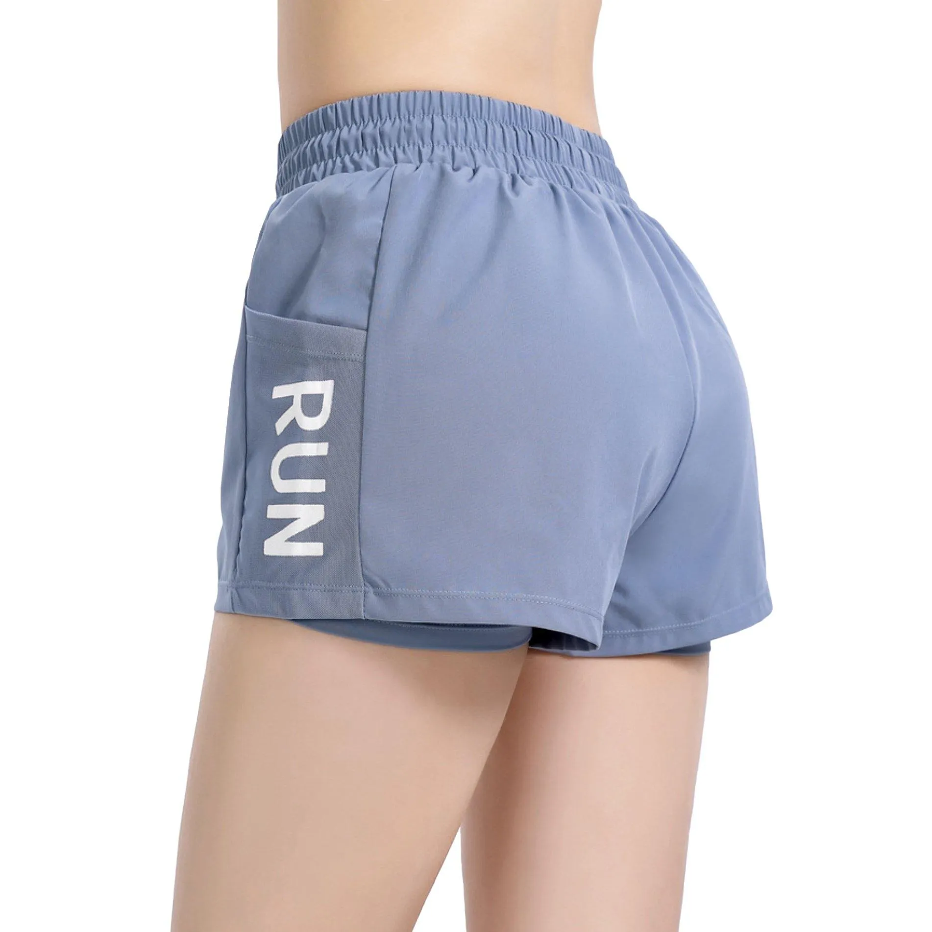 High Waisted Women's Shorts "Run" - Inner Layer Quick Dry Athletic Running Shorts with Pockets