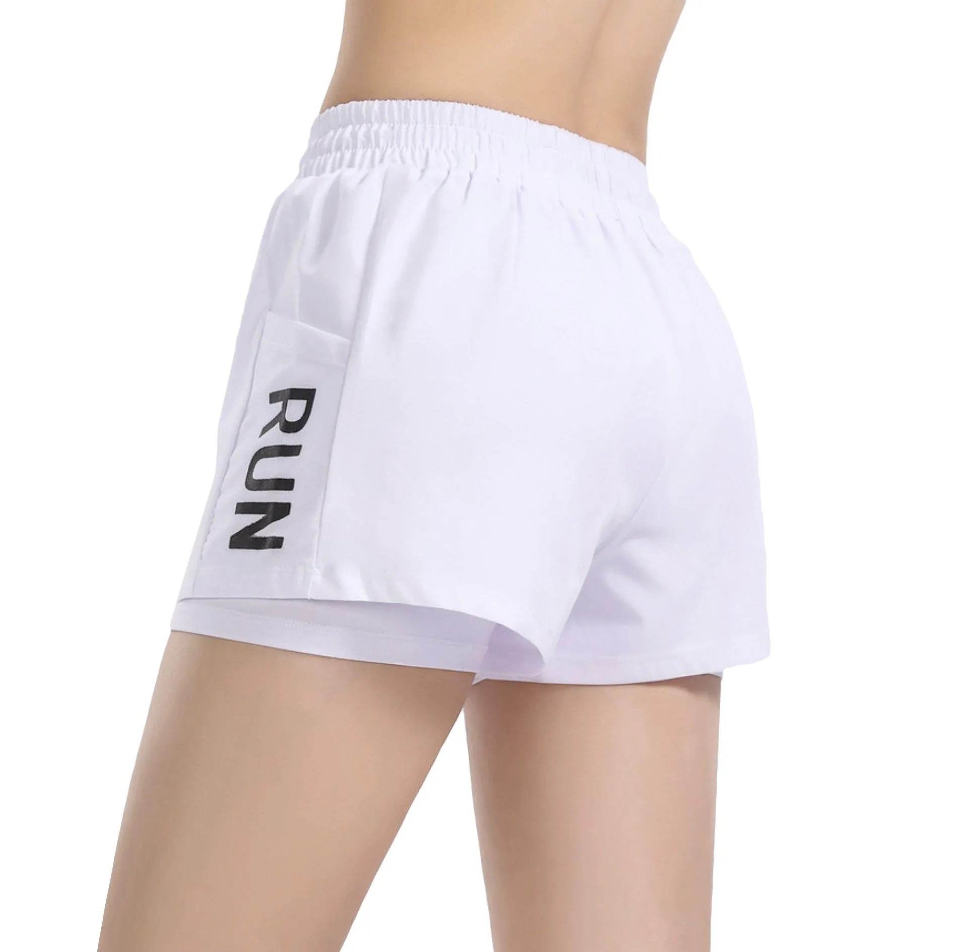 High Waisted Women's Shorts "Run" - Inner Layer Quick Dry Athletic Running Shorts with Pockets