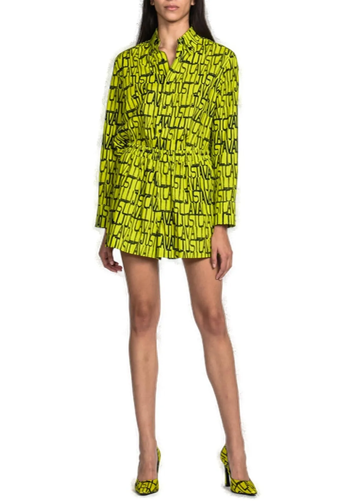 Just Cavalli Allover Logo Print Poplin Shorts
