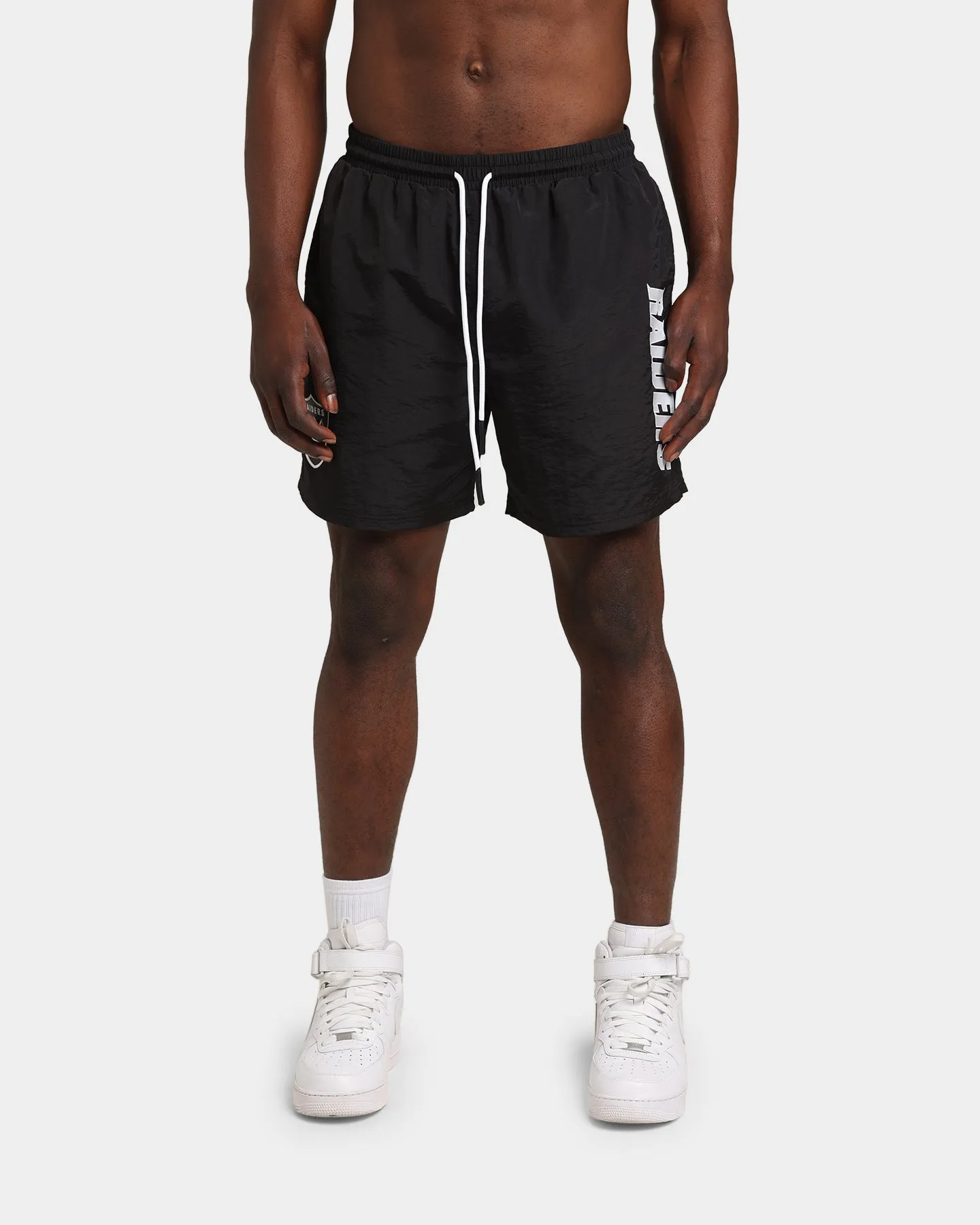 Majestic Athletic Las Vegas Raiders Chrome Font Beach Shorts Black