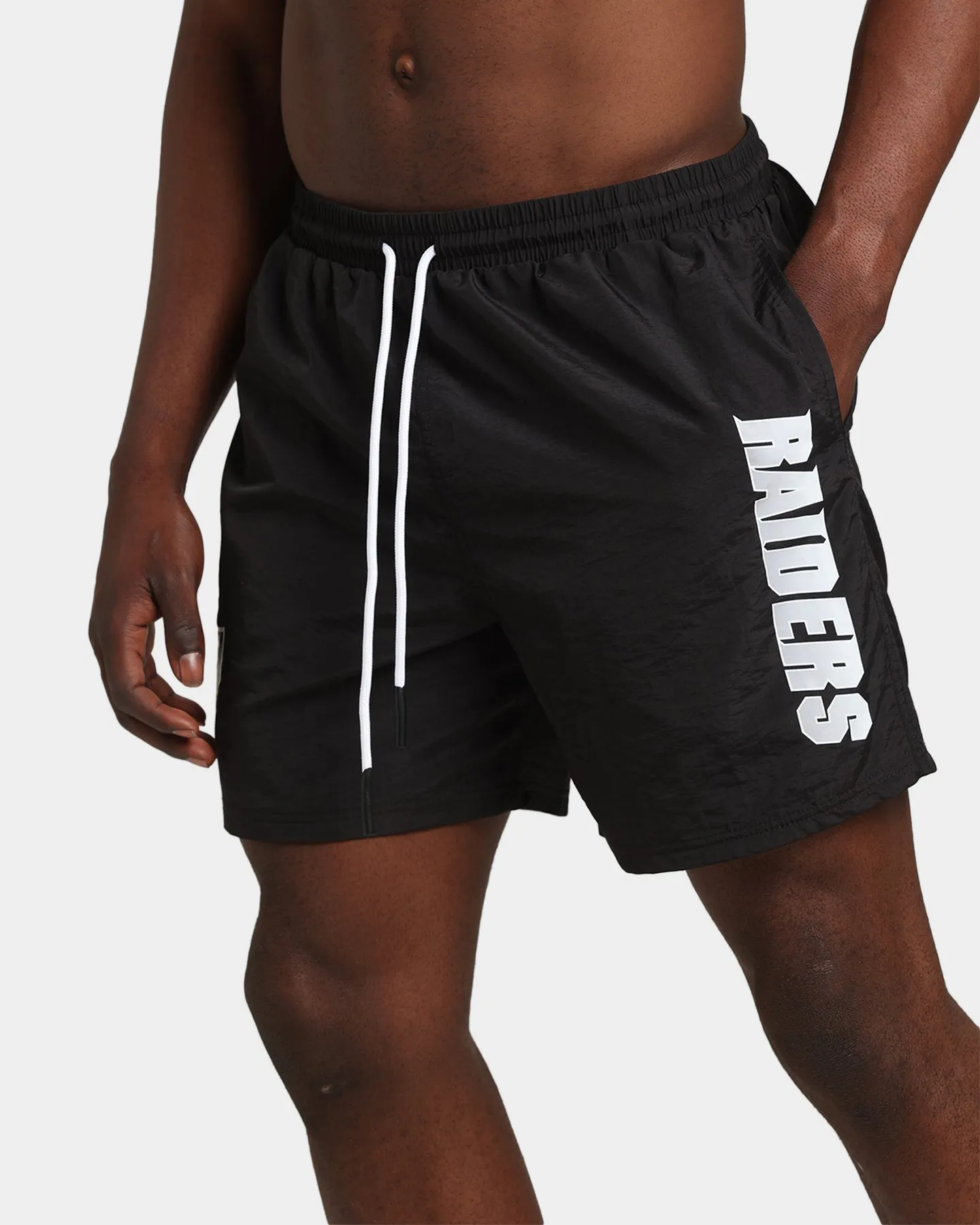 Majestic Athletic Las Vegas Raiders Chrome Font Beach Shorts Black