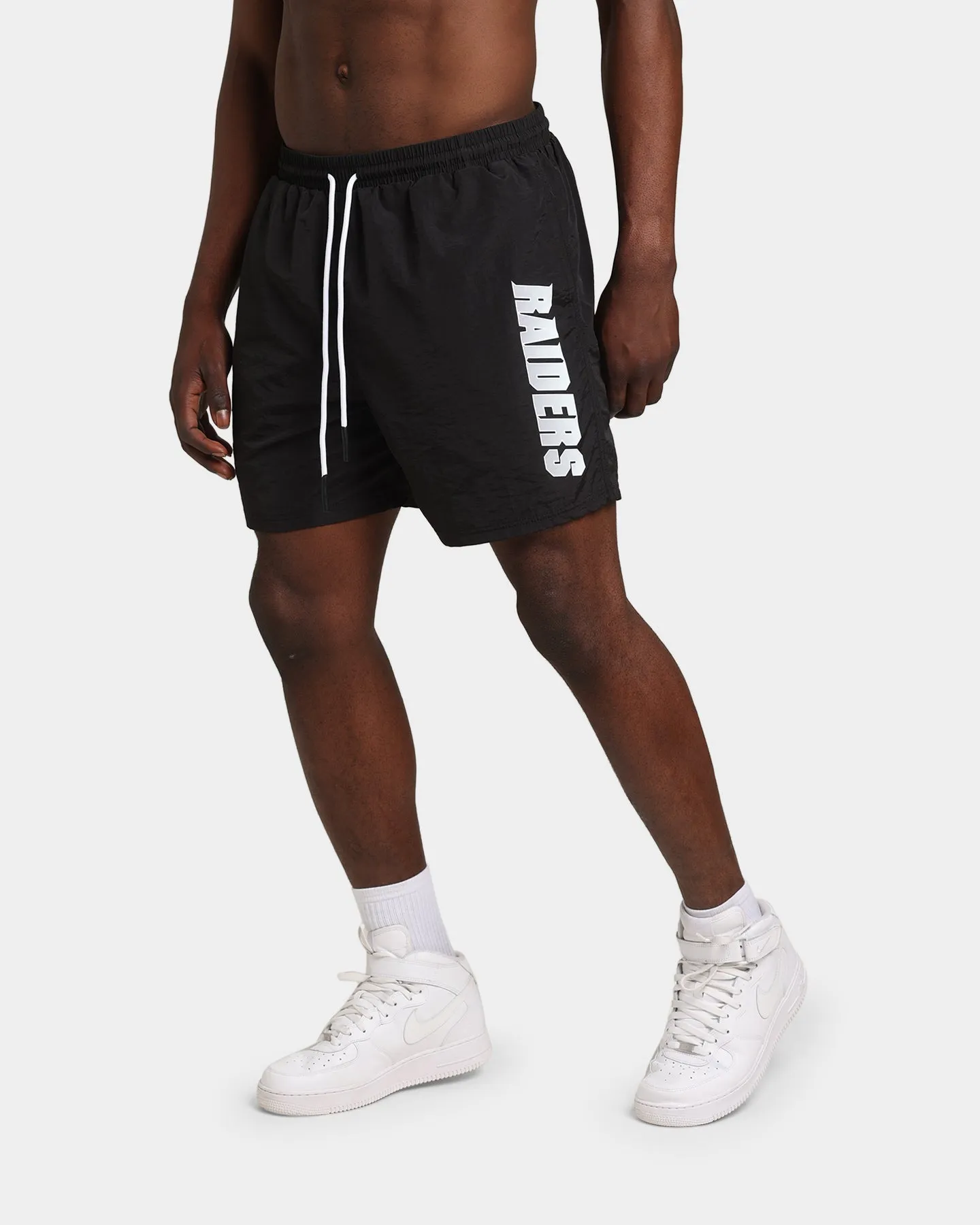 Majestic Athletic Las Vegas Raiders Chrome Font Beach Shorts Black