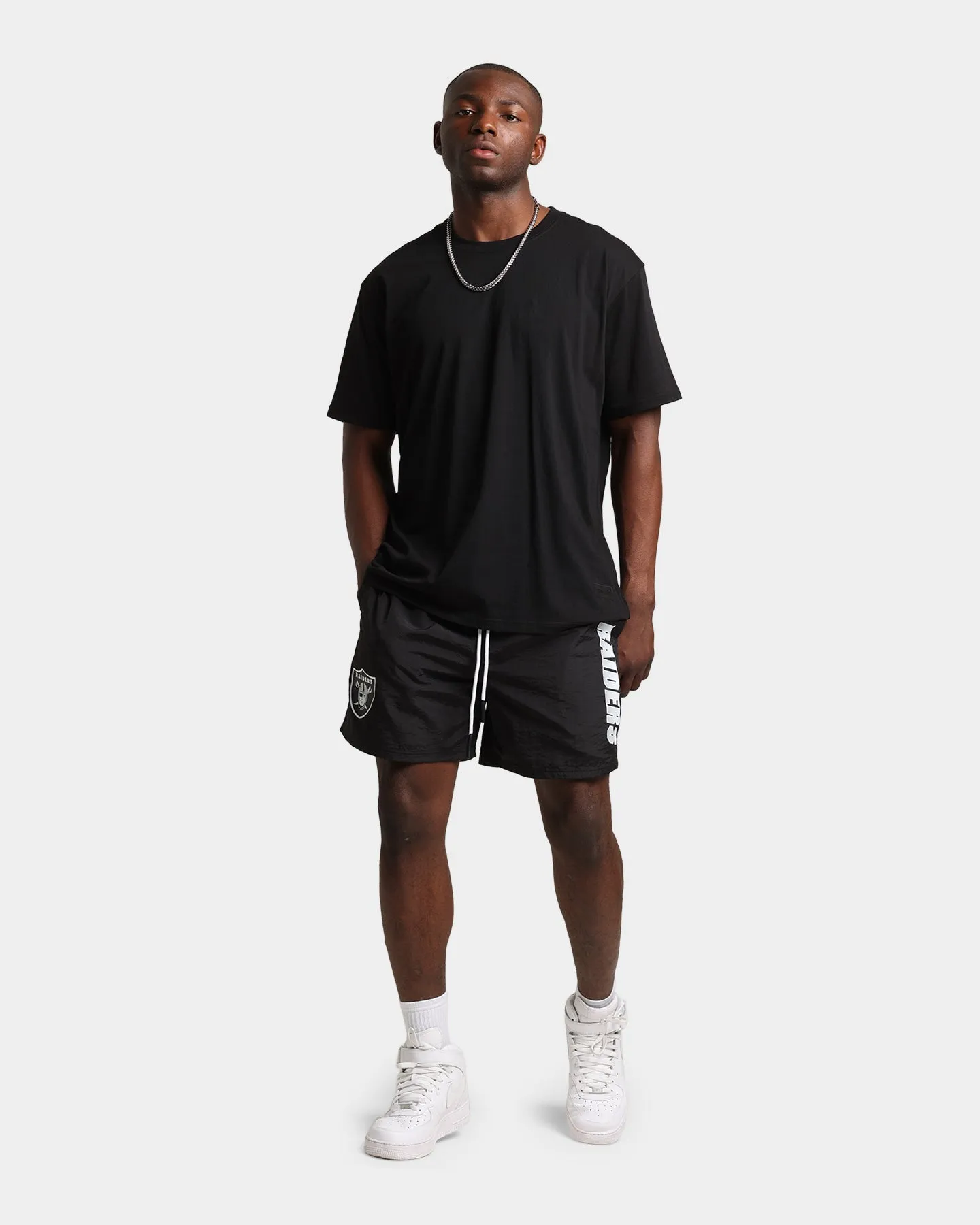 Majestic Athletic Las Vegas Raiders Chrome Font Beach Shorts Black