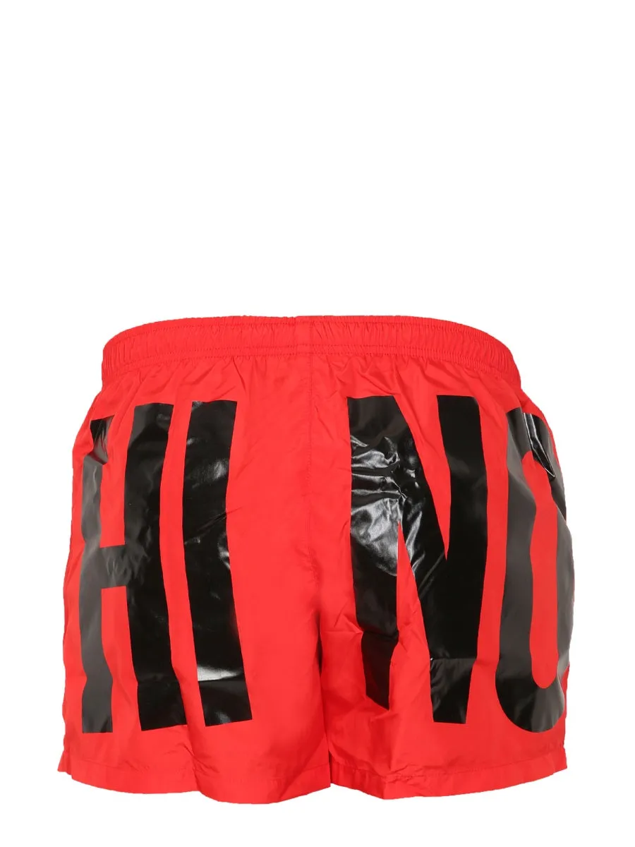 Moschino Logo Print Drawstring Swim Shorts