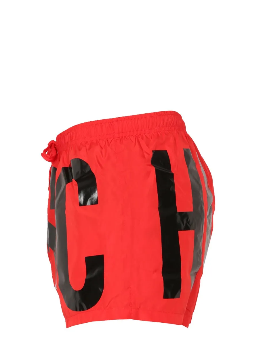 Moschino Logo Print Drawstring Swim Shorts