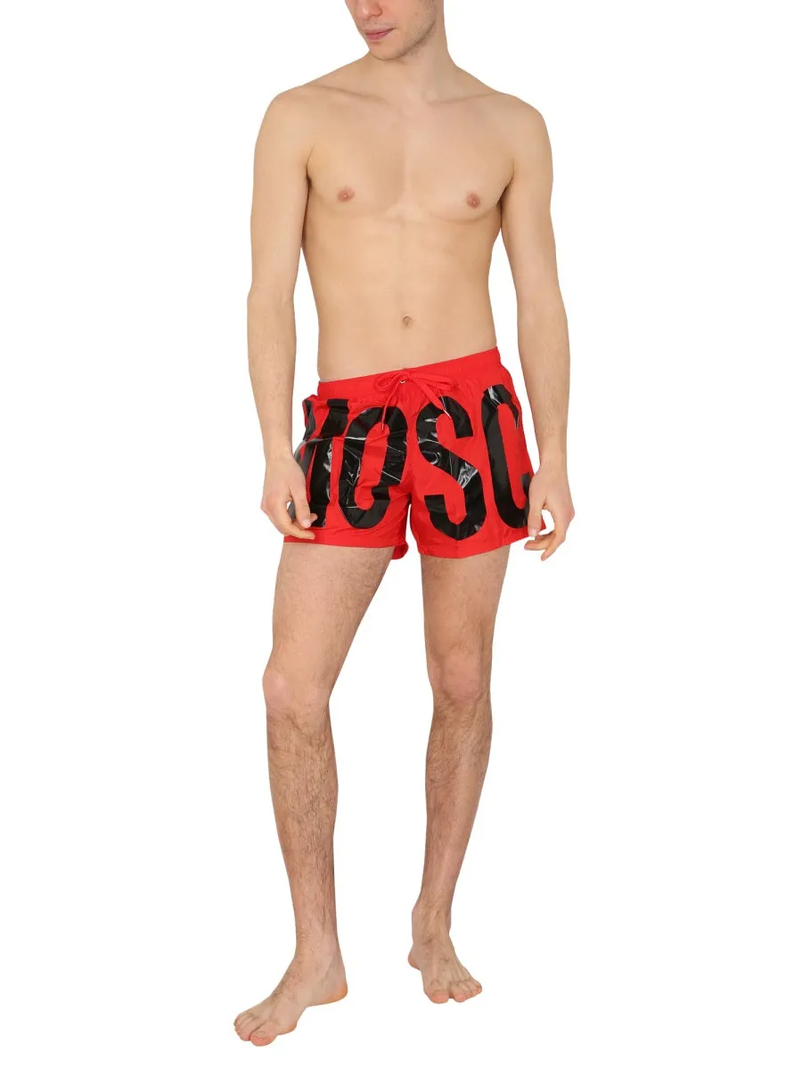 Moschino Logo Print Drawstring Swim Shorts