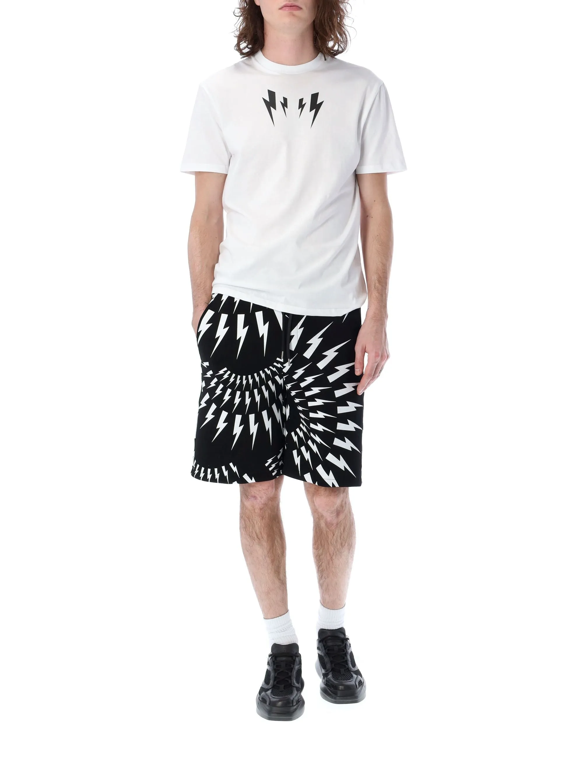 Neil Barrett Thunderbolt Print Drawstring Shorts