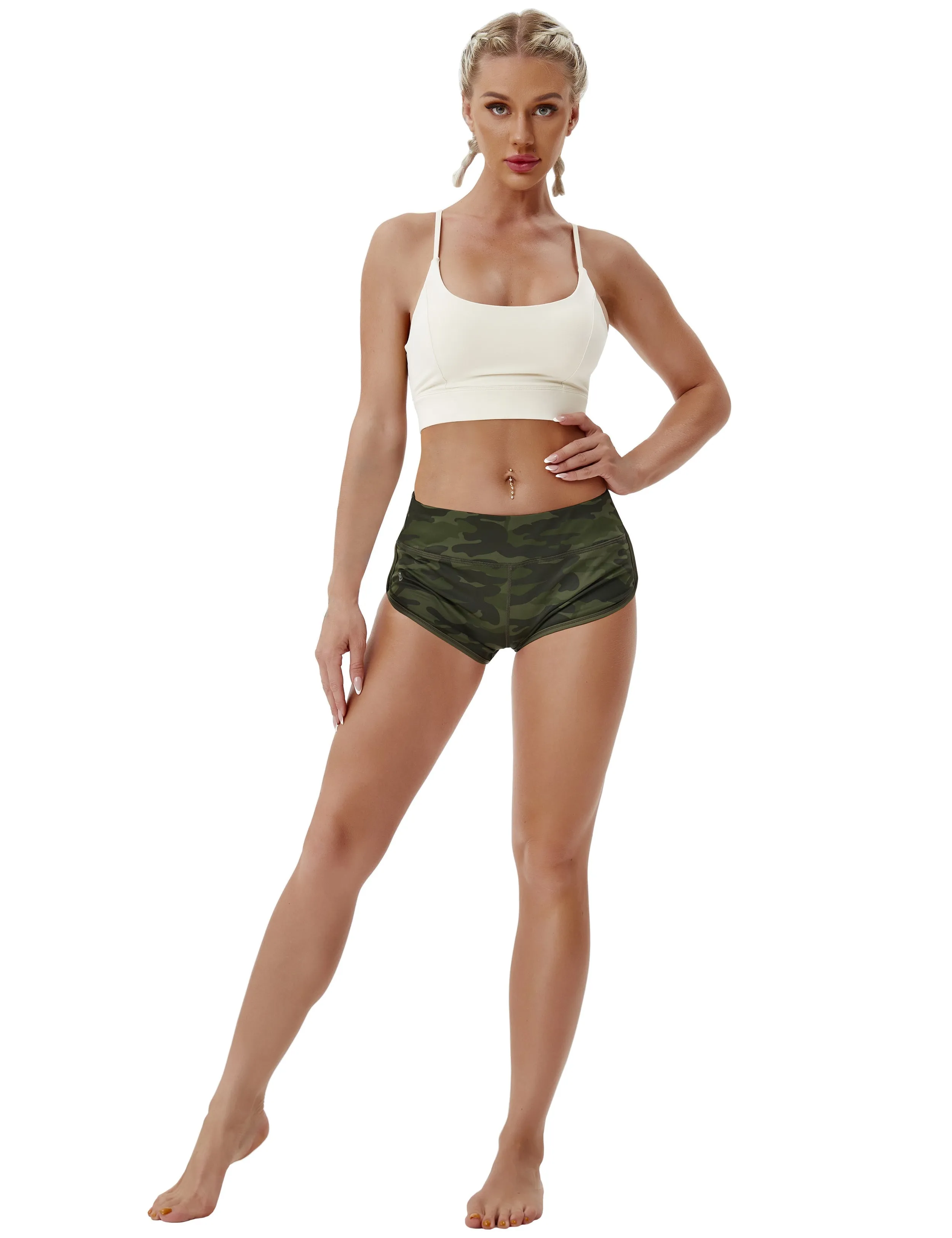 Printed Booty Plus Size Shorts green camo_Plus Size