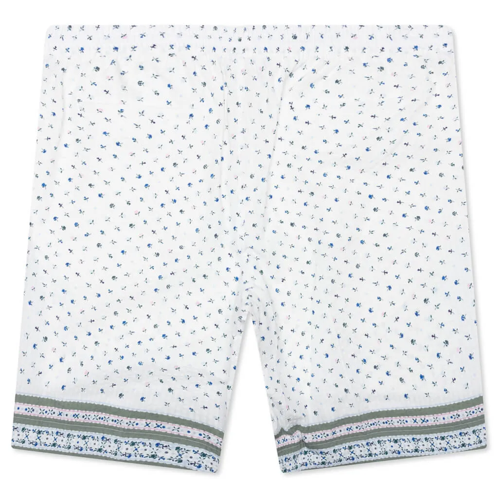Printed Seersucker Cotton Bermuda Shorts - Cream/Green