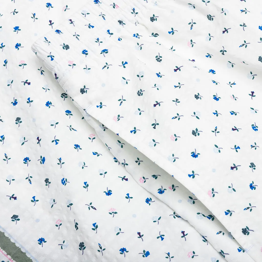 Printed Seersucker Cotton Bermuda Shorts - Cream/Green