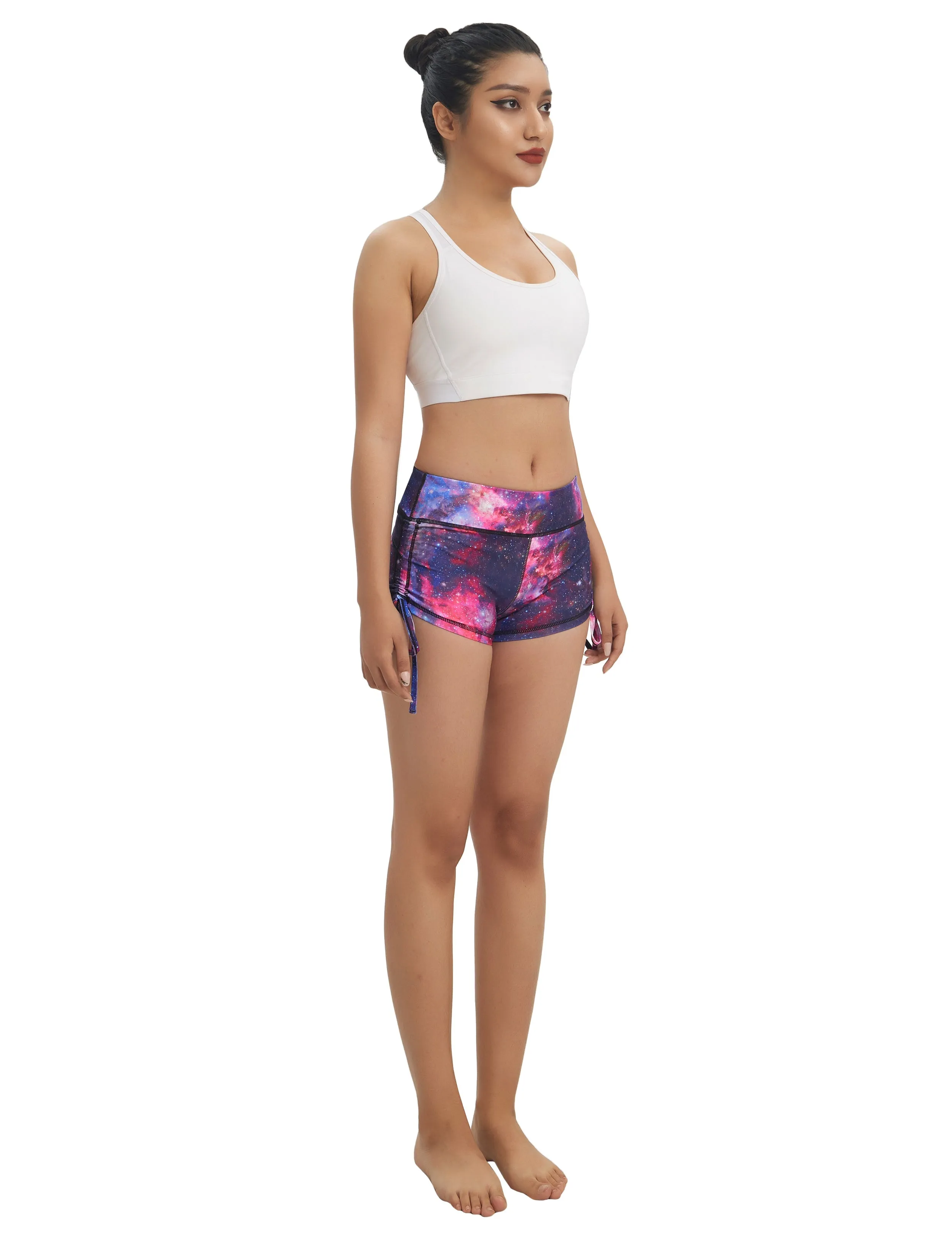 Printed Side Drawstring Hot Shorts galaxy_yogastudio