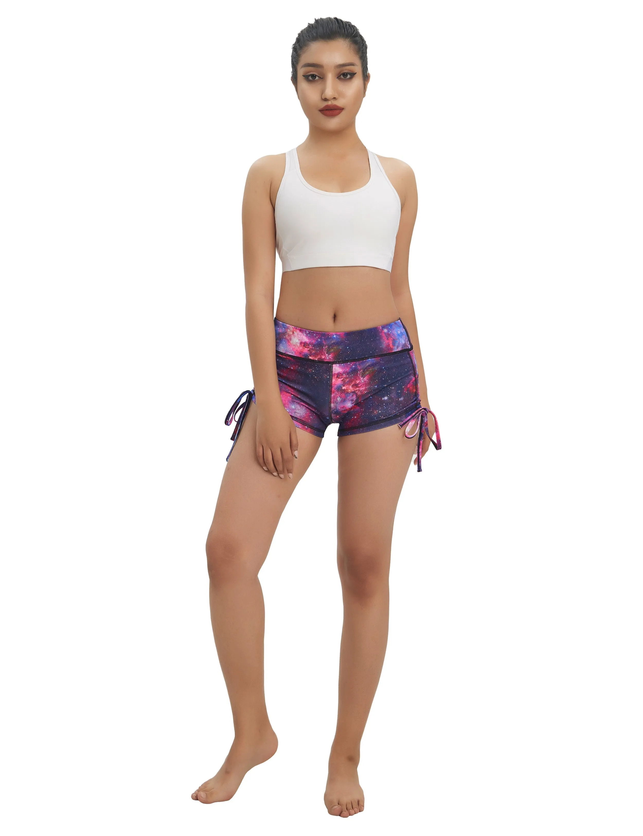 Printed Side Drawstring Hot Shorts galaxy_yogastudio