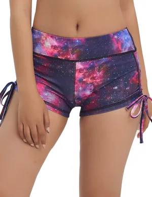 Printed Side Drawstring Hot Shorts galaxy_yogastudio