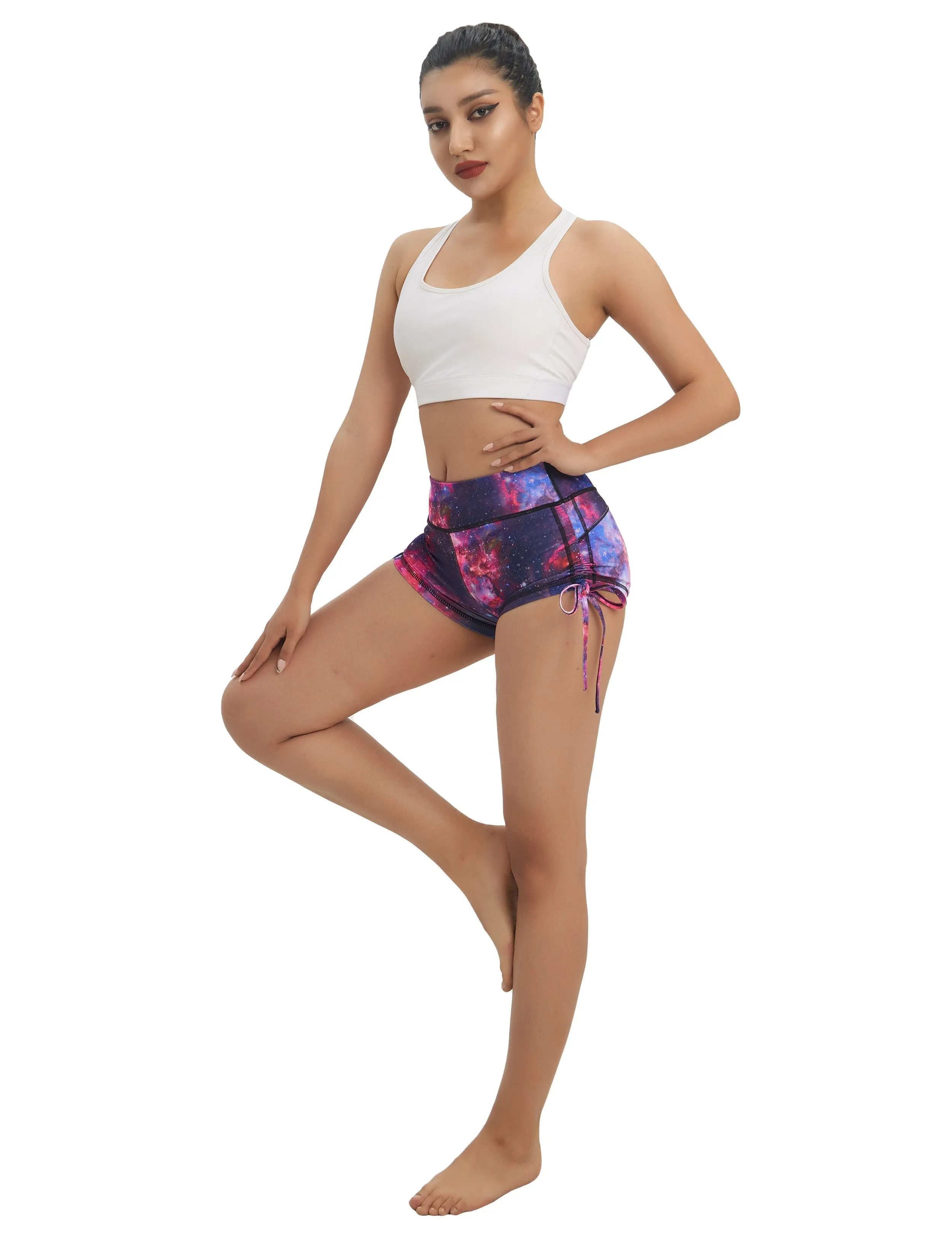 Printed Side Drawstring Hot Shorts galaxy_yogastudio