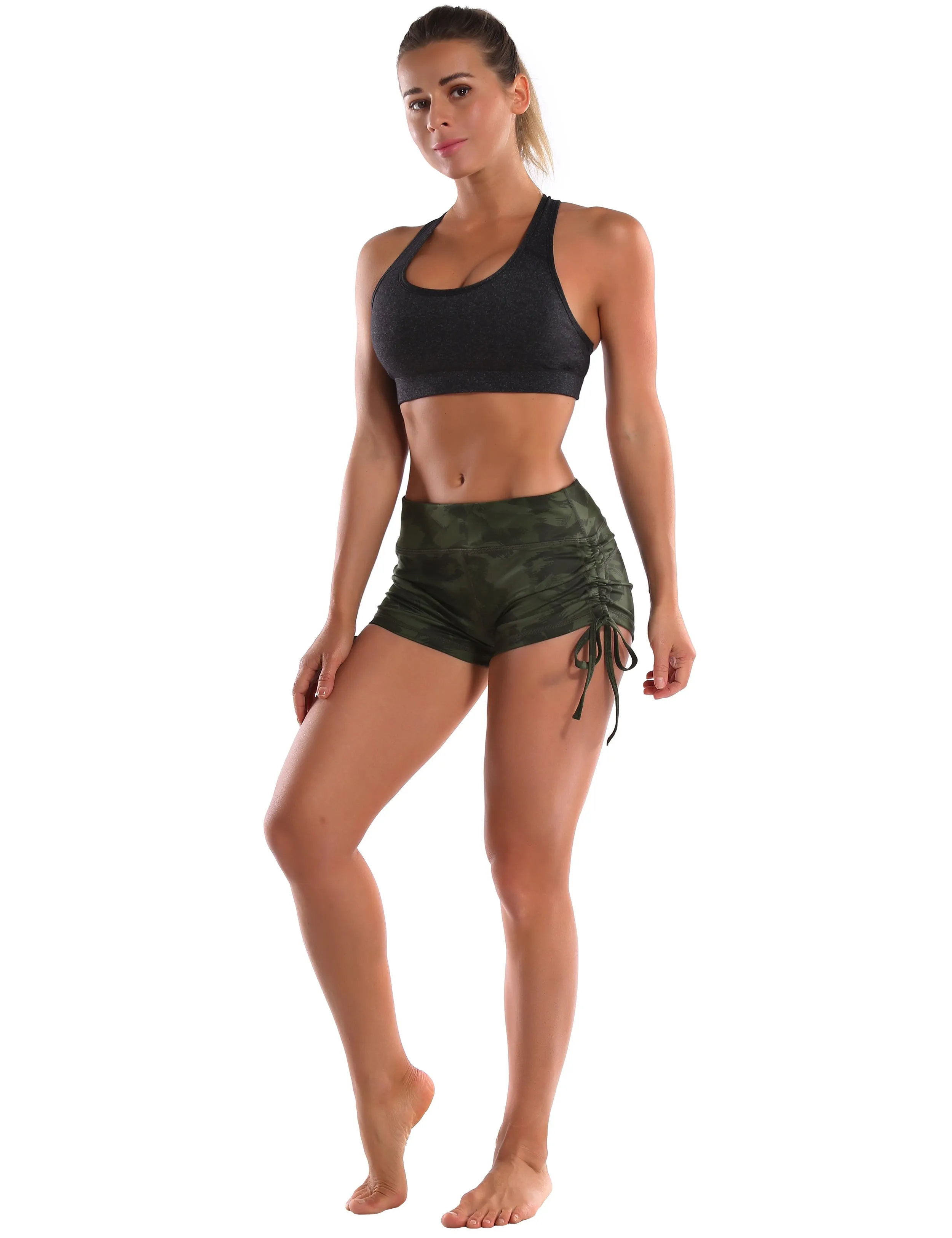 Printed Side Drawstring Hot Shorts green brushcamo_yoga