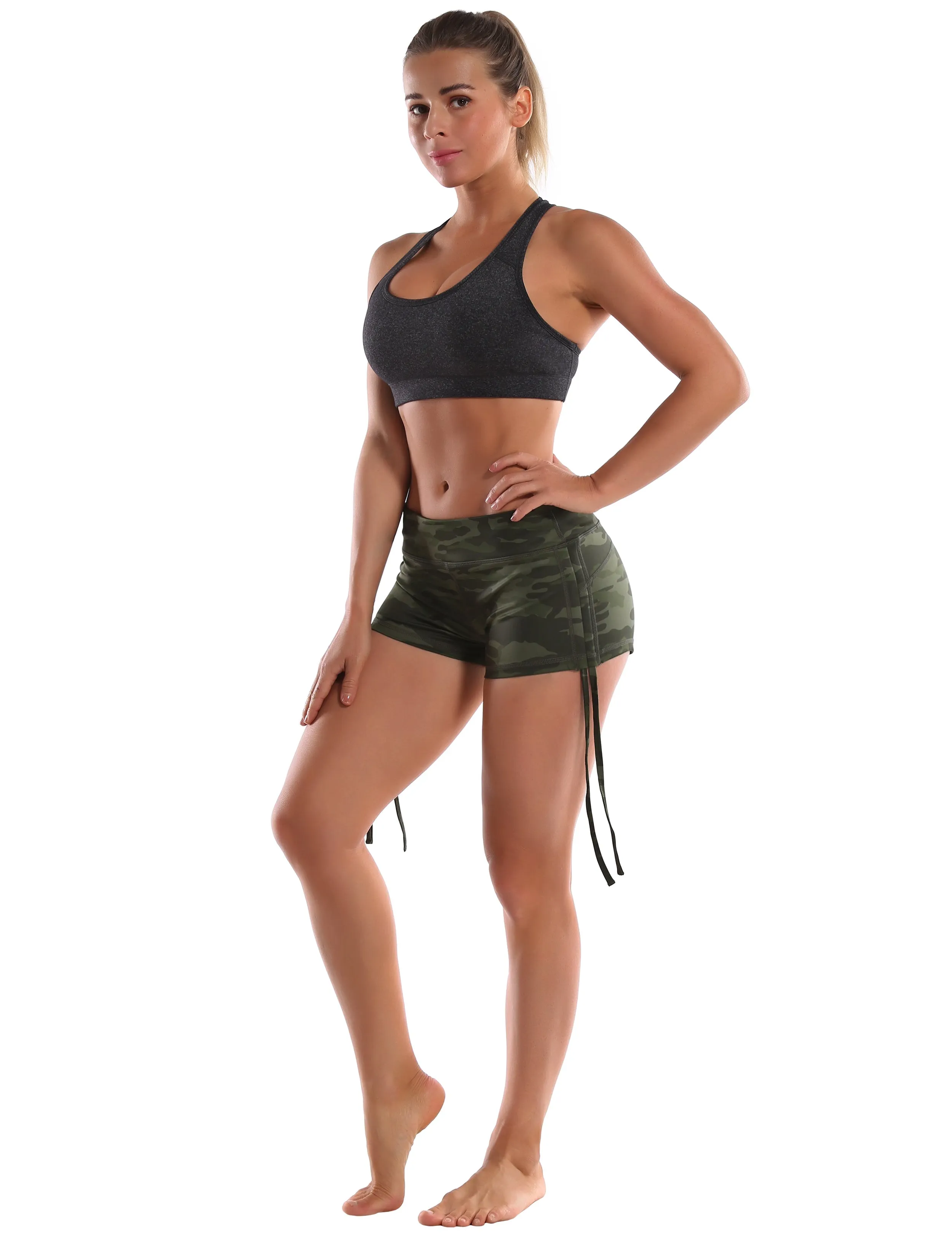 Printed Side Drawstring Hot Shorts green camo_Running