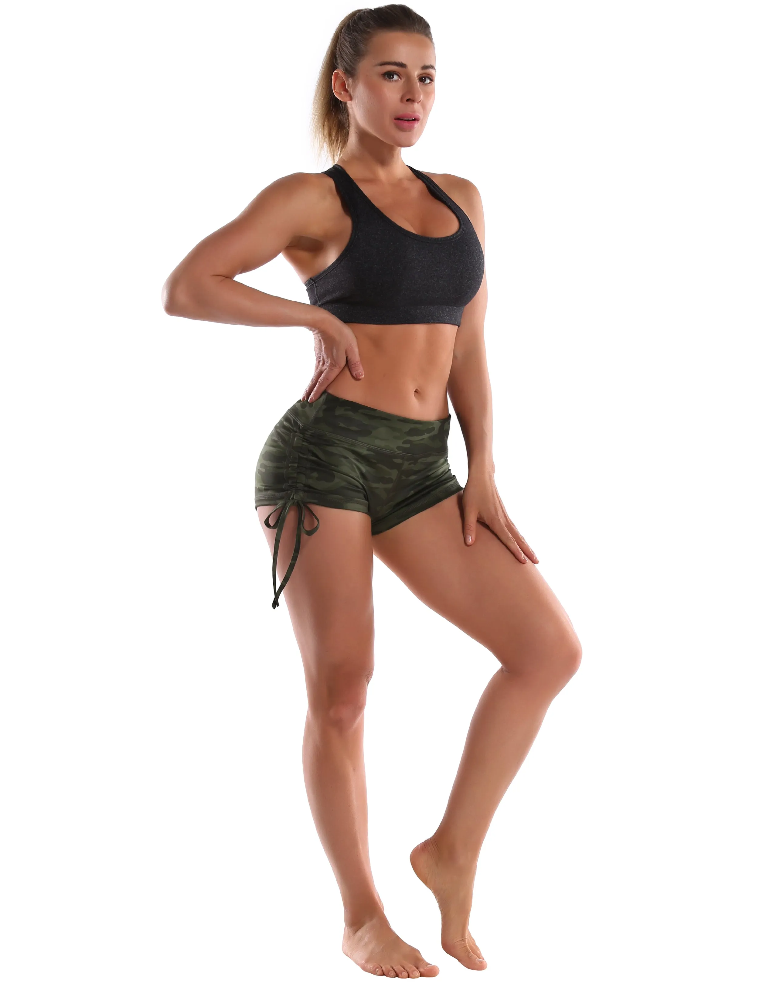 Printed Side Drawstring Hot Shorts green camo_Running