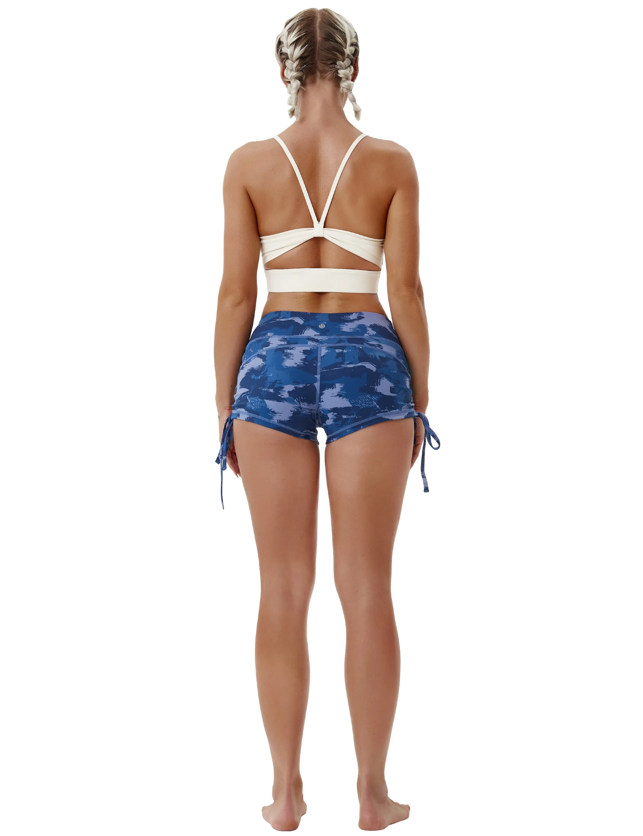 Printed Side Drawstring Hot Shorts navy brushcamo_yoga