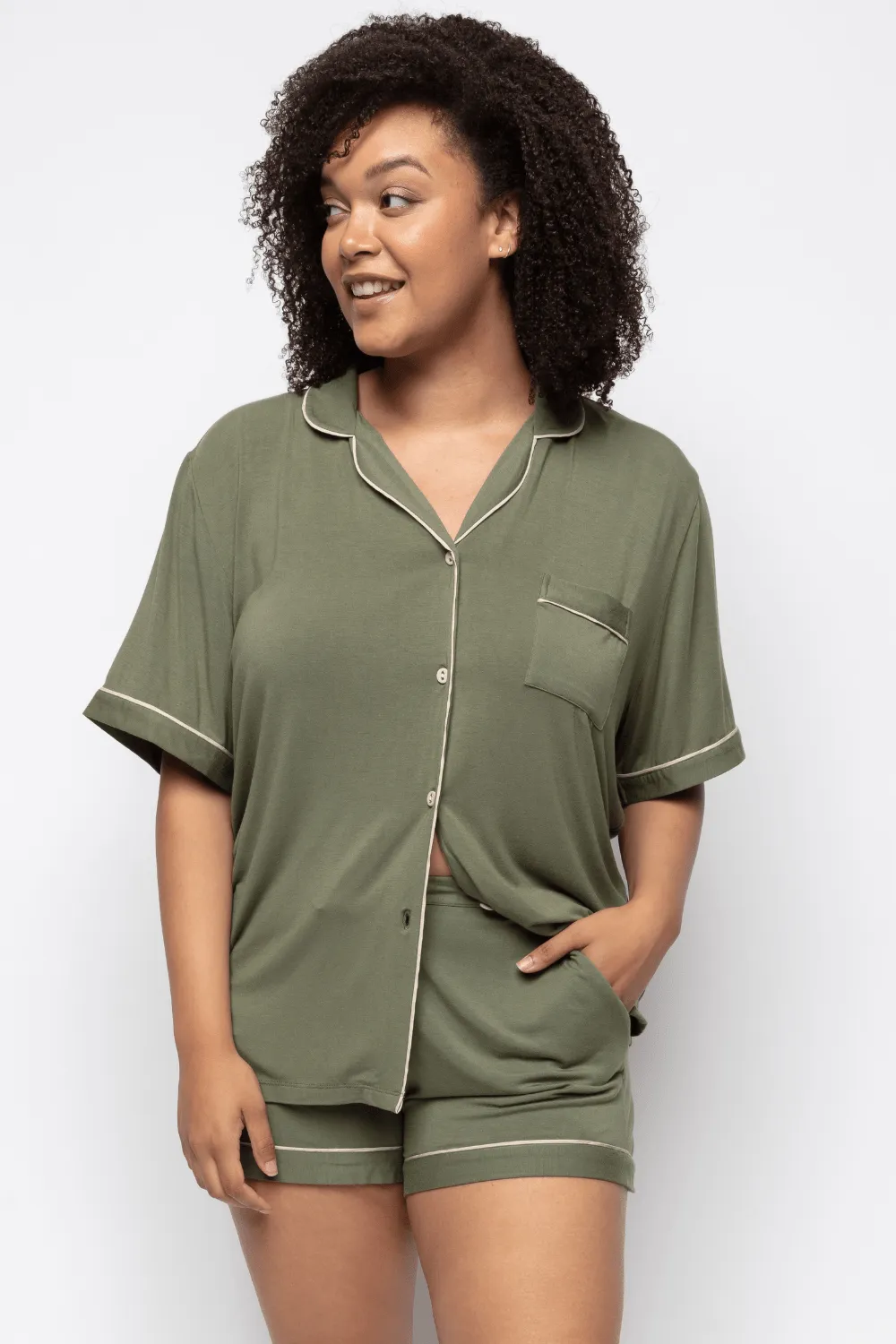 Savannah Olive Revere Jersey Shorty Set