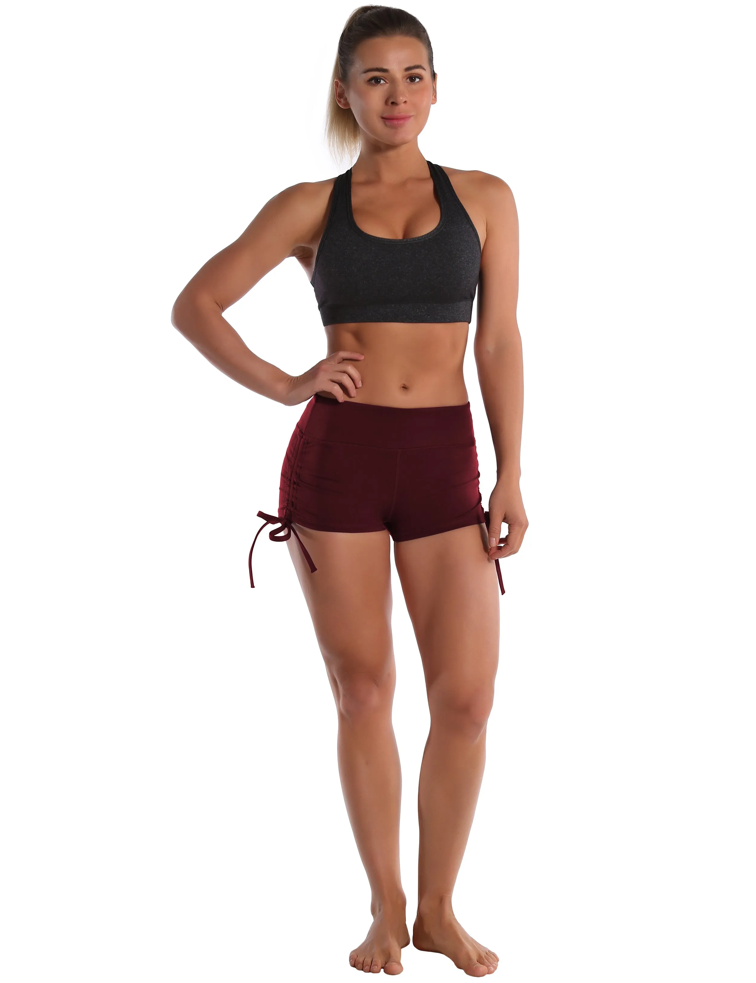 Side Drawstring Hot Shorts cherryred_Plus Size